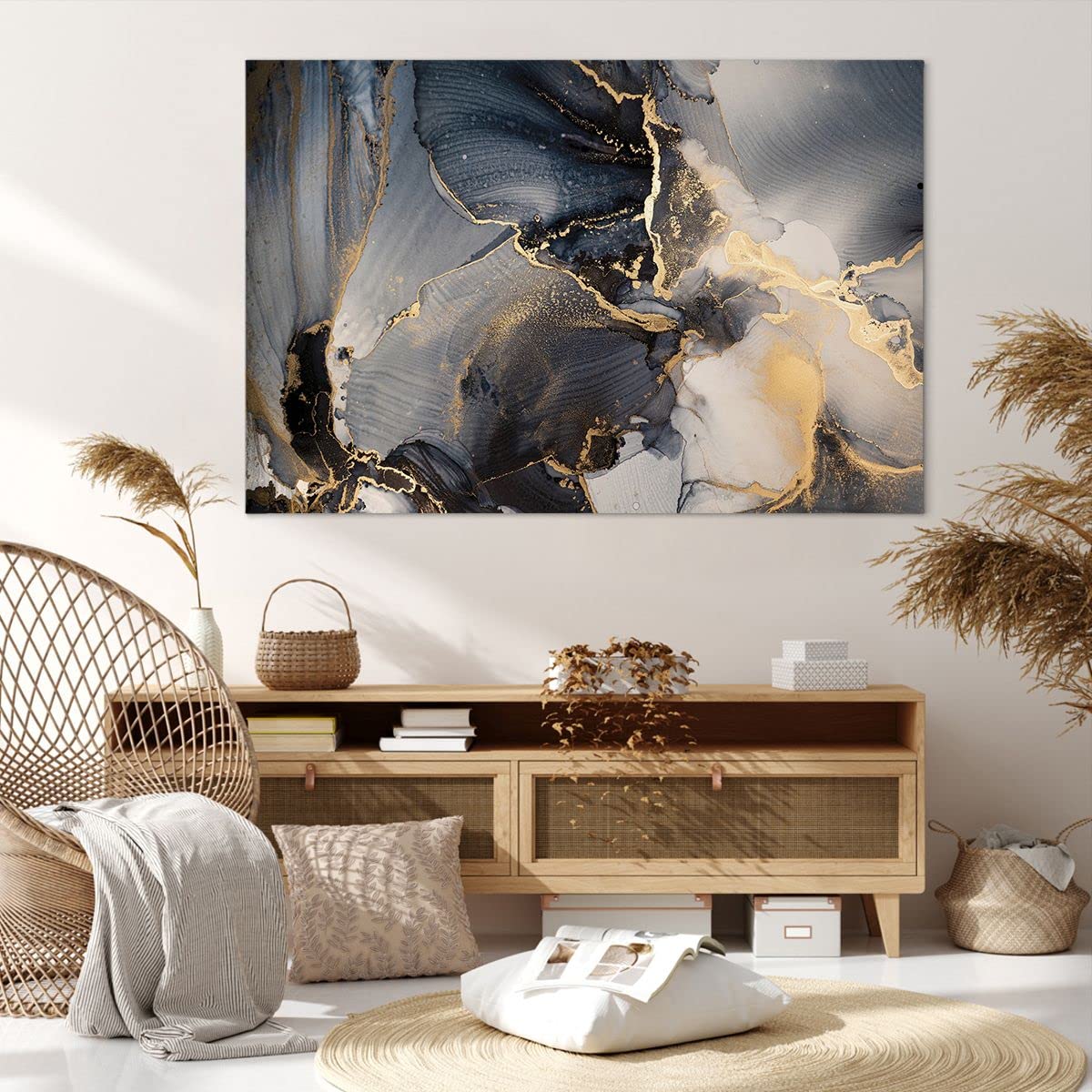 Quadro Su Tela Volto Donna - Nero E Oro, 80x120cm, Senza Cornice - Foto 5