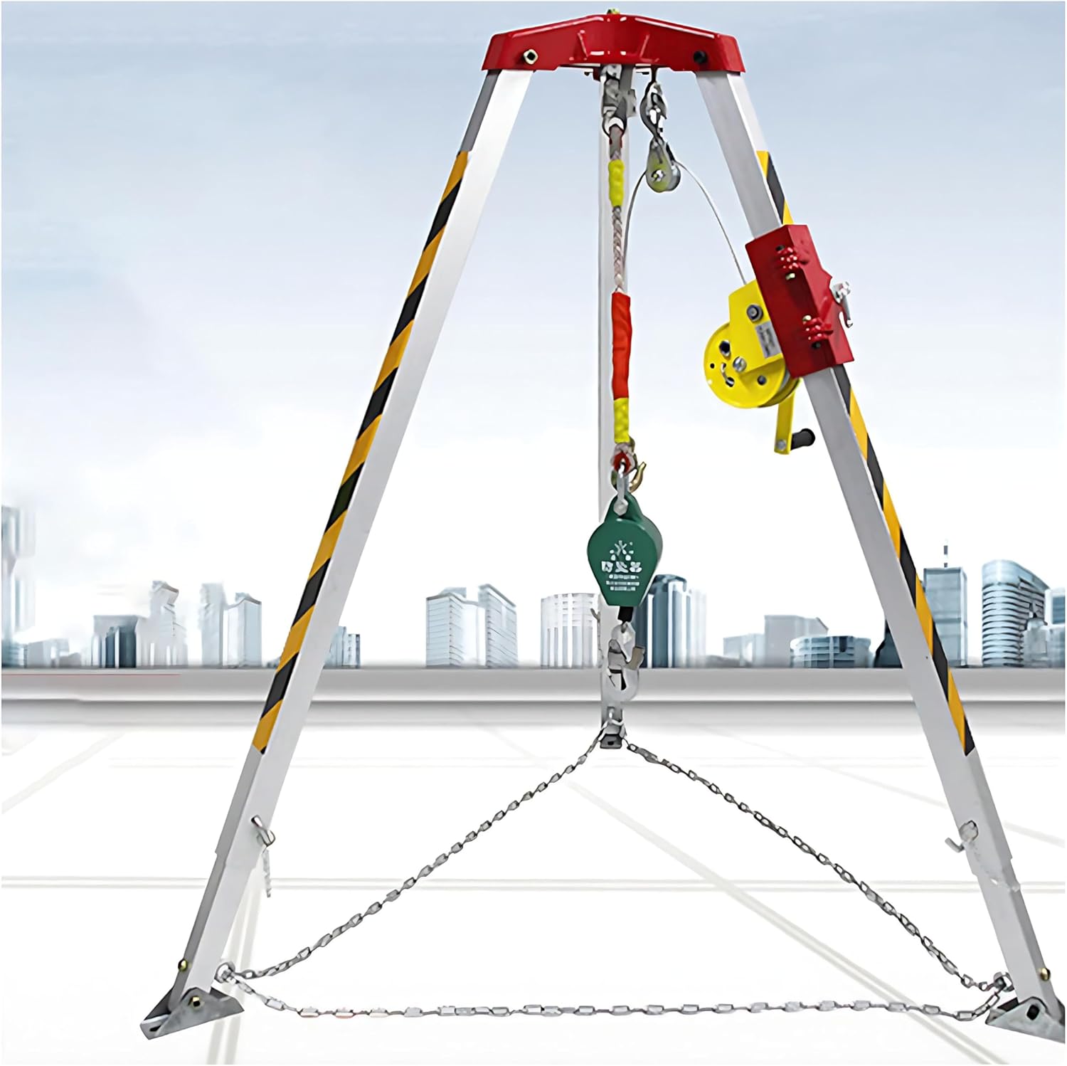 Confined Space Rescue Tripod Kit - 7' Adjustable Legs, 1200lbs Winch, 99' Cable, 32.8' Fall Protection - Safe Access for Industrial Work & Emergency Rescue