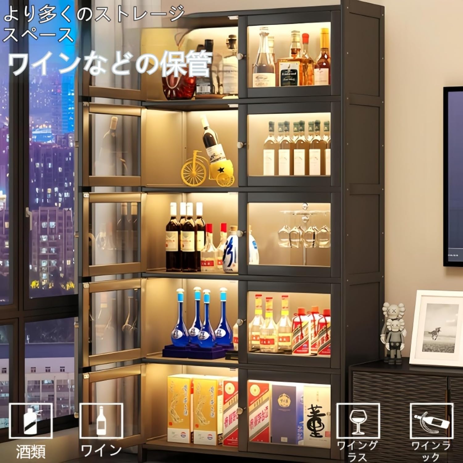 OXIZER ワインラック アクリル製大容量収納ラック 耐腐食性、耐摩耗性、滑らかなエッジ 防塵密閉扉 アクリルバッフル 多層ディス