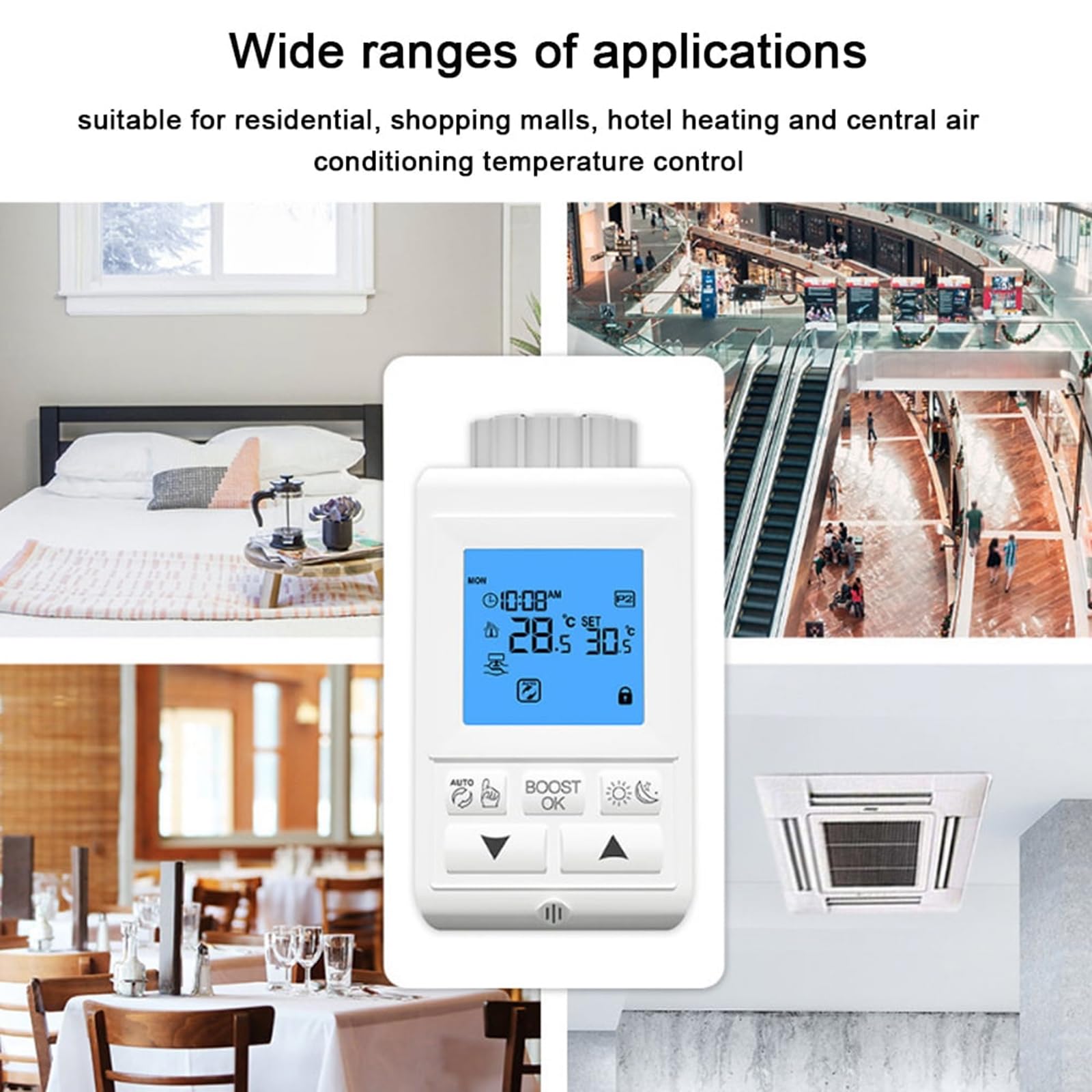 Valvola termostatica intelligente per radiatore, valvola termostatica programmabile, controllo vocale e funzione di controllo APP, controller digitale intelligente per il riscaldamento centra
