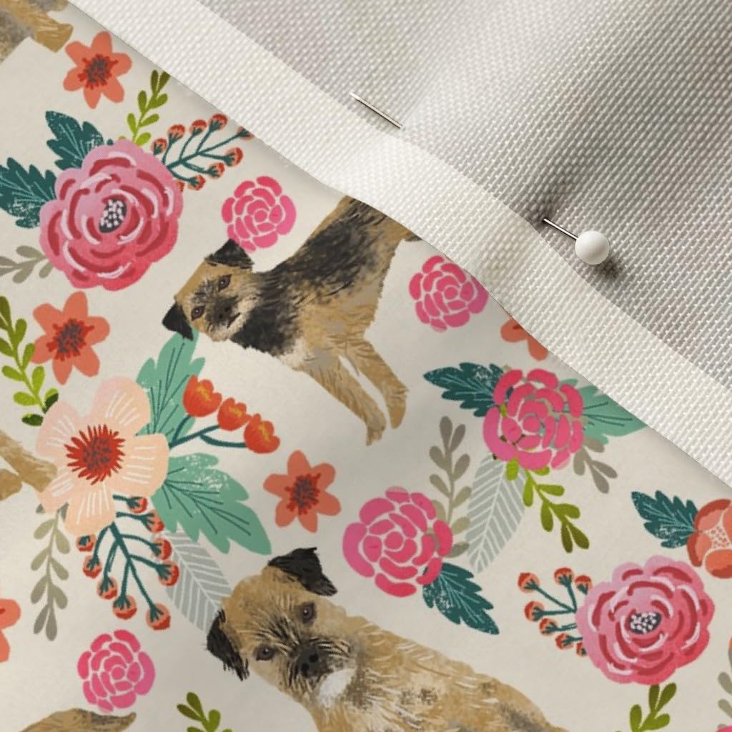 Spoonflower Fabric - Border Terrier Florals Dog Breed Cream Floral Dogs Printed on Upholstery Velvet Fabric Fat Quarter - Upholstery Home Decor Bottomweight Apparel