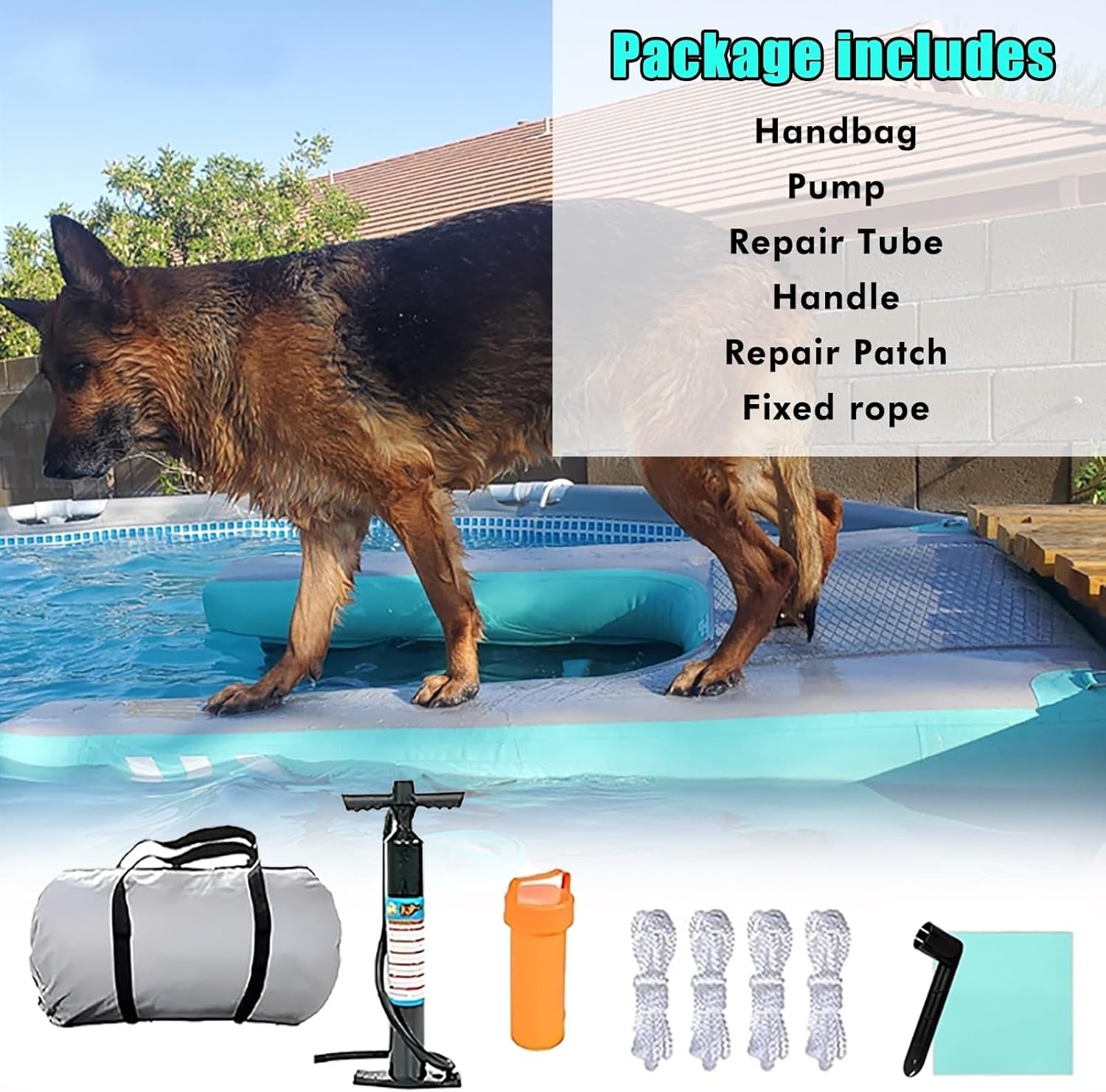Lightweight & Portable Dog Ramp for Pontoon Boat in Water, Dog Water Platform with Pump/Rope/Repair Kit, Anti-Slip Dog Ramp Ladder/Large Dogs-Inflatable Stairs(Green)