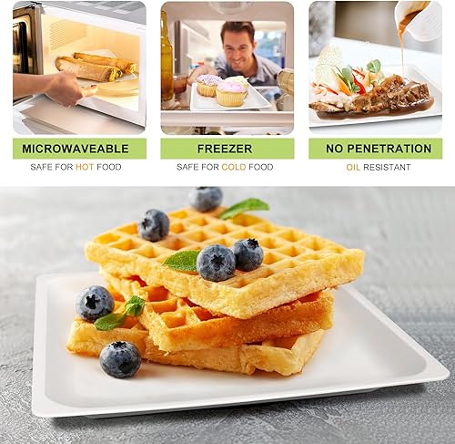 Miniatura 5 de Platos de papel cuadrados de 8 pulgadas, paquete de 30 unidades, platos desechables 100% compostables, platos de papel resistentes, platos de bagazo