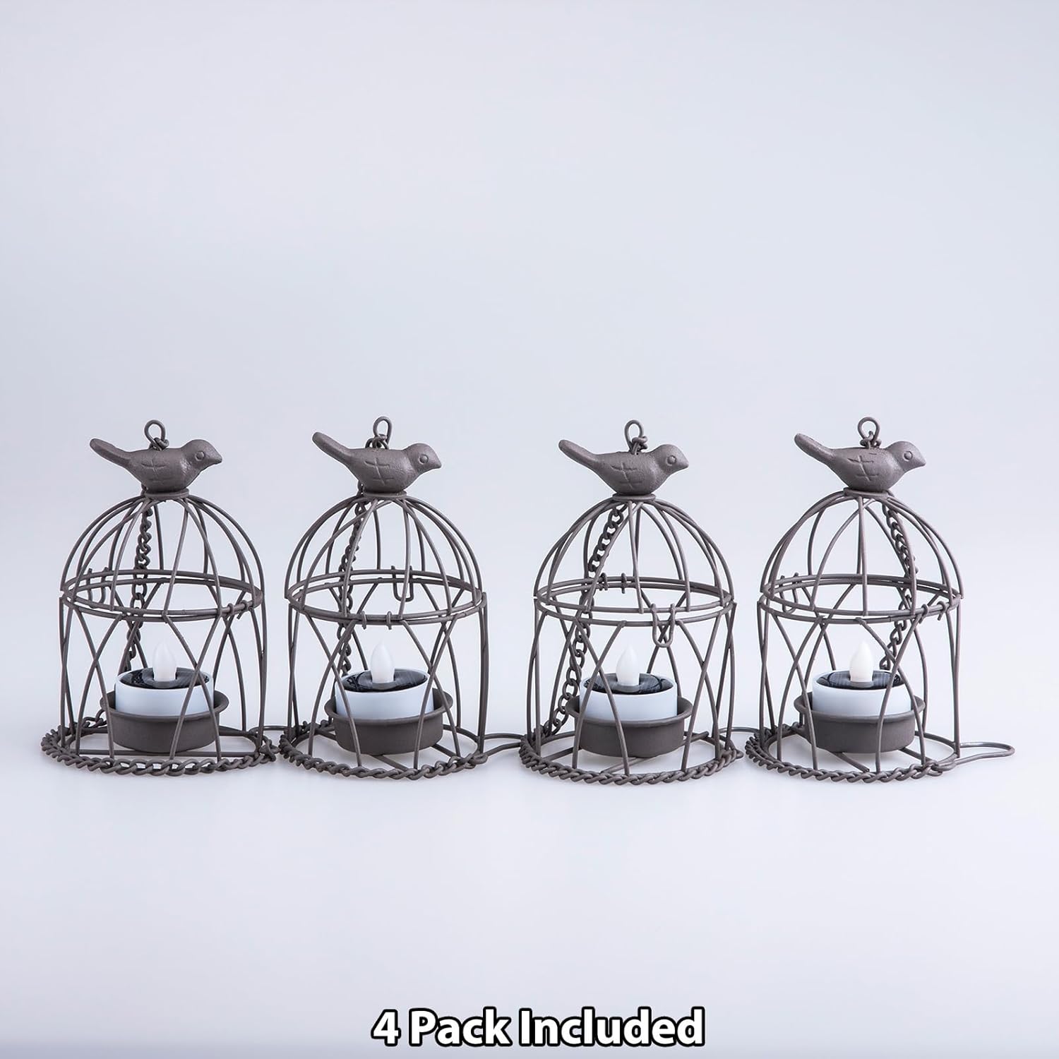 Solar Lanterns Outdoor Waterproof, Rust Iron Cage Candle Holder with Flickering Solar Powered Tea Lights, Hanging Solar Lights for Outside Tree Backyard Patio Garden Fence Decoration-4Pack