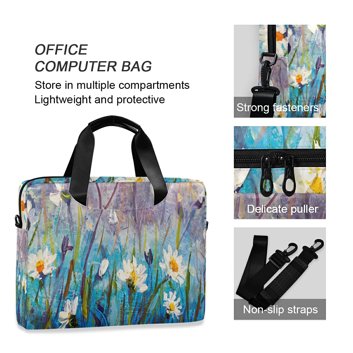 TropicalLife Borsa per computer portatile da 15,6 cm e 16 pollici, pittura a olio, margherita, custodia per computer con manico, valigetta per donne, uomini, ragazze, signore, viaggi