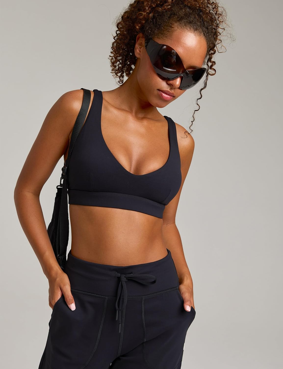 Women's Plunge Deep V Scoop Sports Bra Padded Yoga Tank Wide Straps V-Back Crop Tops
