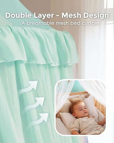 Vista 30 de Toldo de cama grande con luces de estrellas, toldo de doble capa para cama, tienda de campaña de princesa para habitación de niñas, toldo