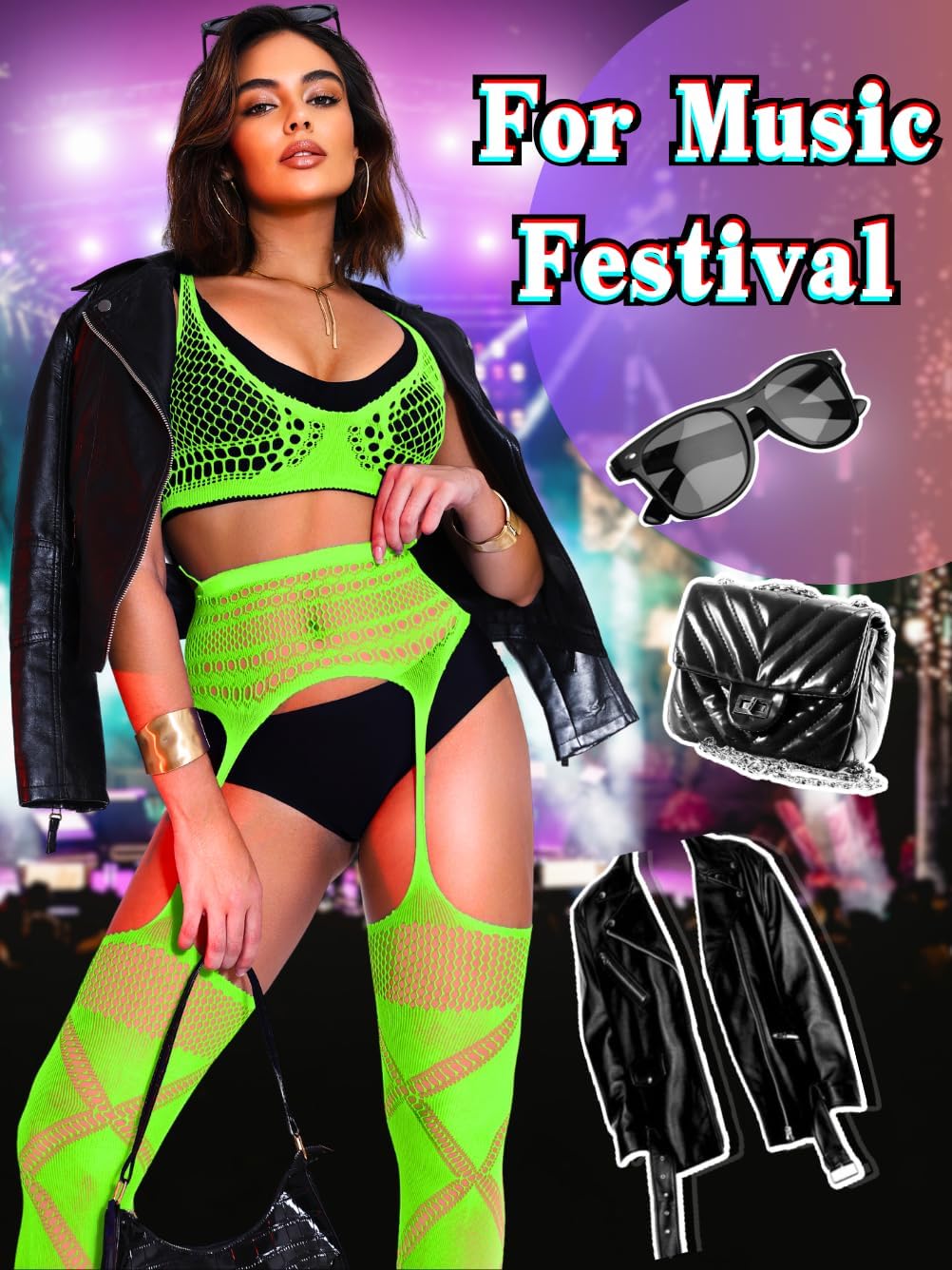 EHSUYAB Rave Outfits For Women, Fishnet Bodysuit Glow Party Club, Dancer Stockings Fishnets Lingerie Sheer Jumpsuit Festival