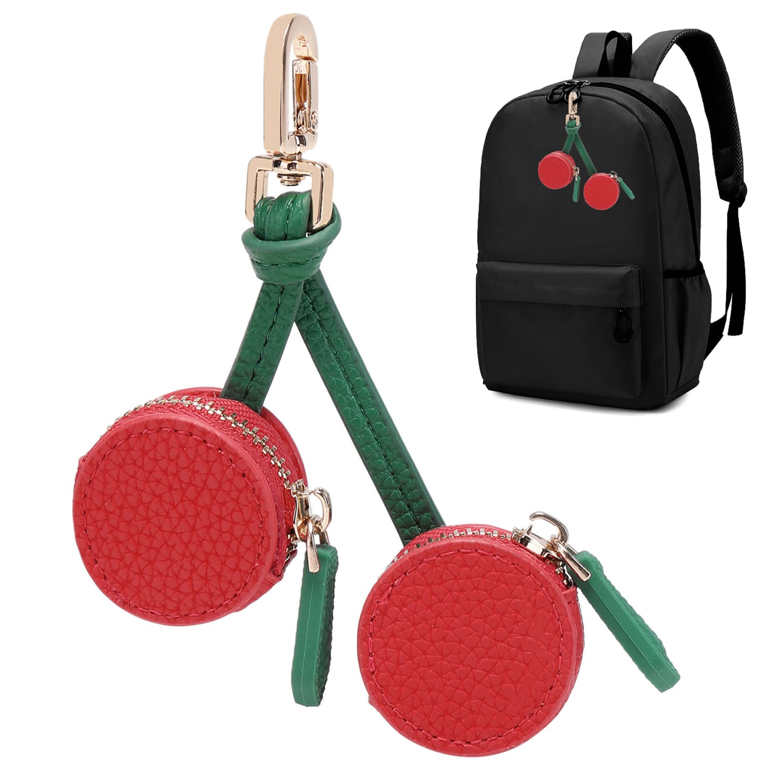 NlsqEU Kirschen Schlüsselanhänger Leder Bag Charm, Schlüsselanhänger Kirsche Taschen Anhänger, Kirschen Design Münzbeutel Anhänger, Kirsch-Bag Charm, Cherry Charm Geburtstagsgeschenke für Damen
