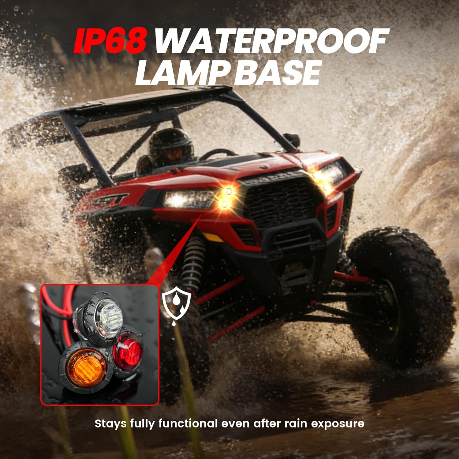 Universal UTV Turn Signal Kit with 110D Horn, SXS ATV UTV Street Legal Kit for CFMOTO Polaris Ranger RZR Kawasaki Can-Am, 12V Blinker with Reverse Hazard Light Rocker Switch USB Flasher Relay