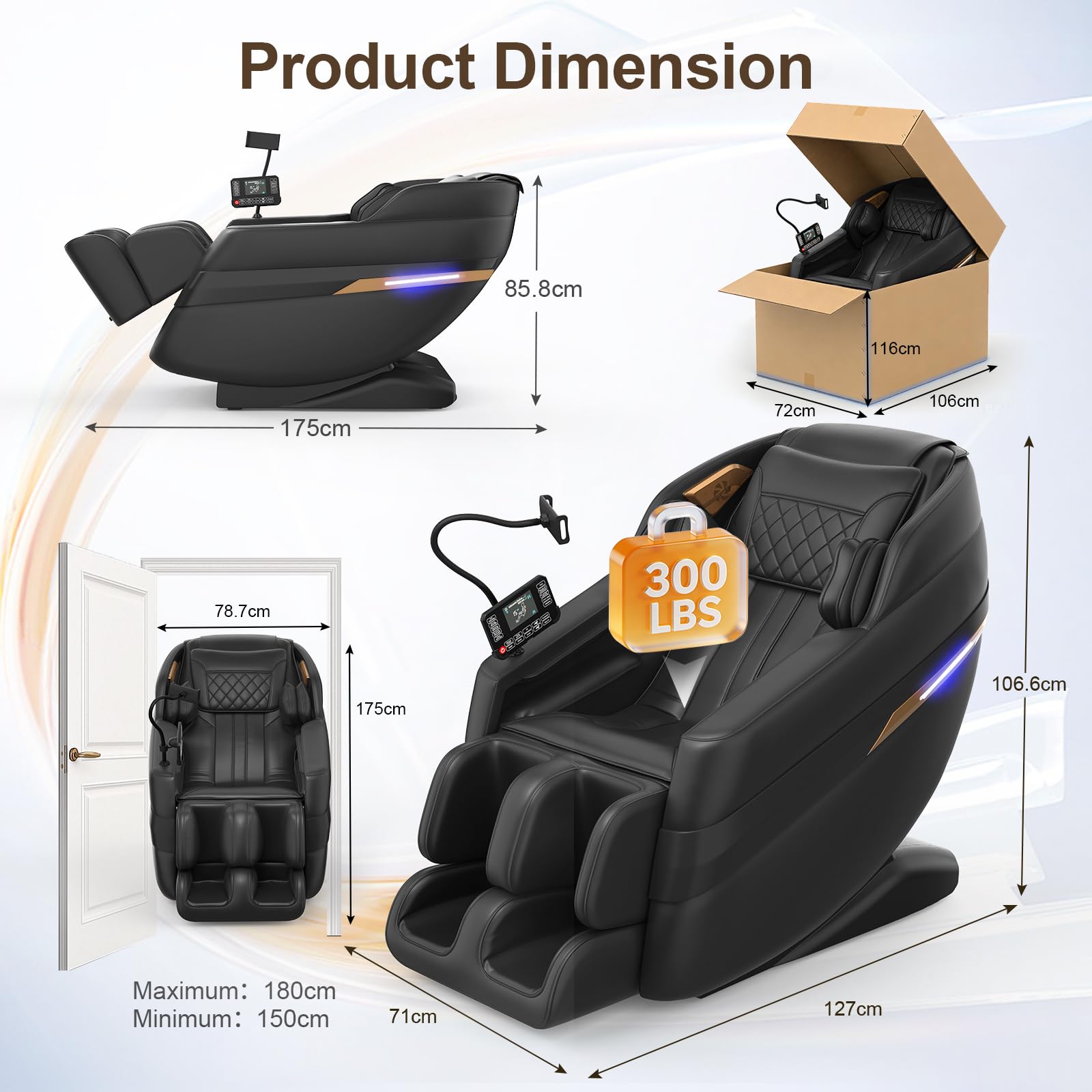 FURNIMAT Sillón de Masaje 3D, sillón de Masaje Corporal Completo SL-Track, 8 airbags, calefacción en piernas y Cintura, Control por Voz con IA y Altavoz Bluetooth, Gravedad Cero