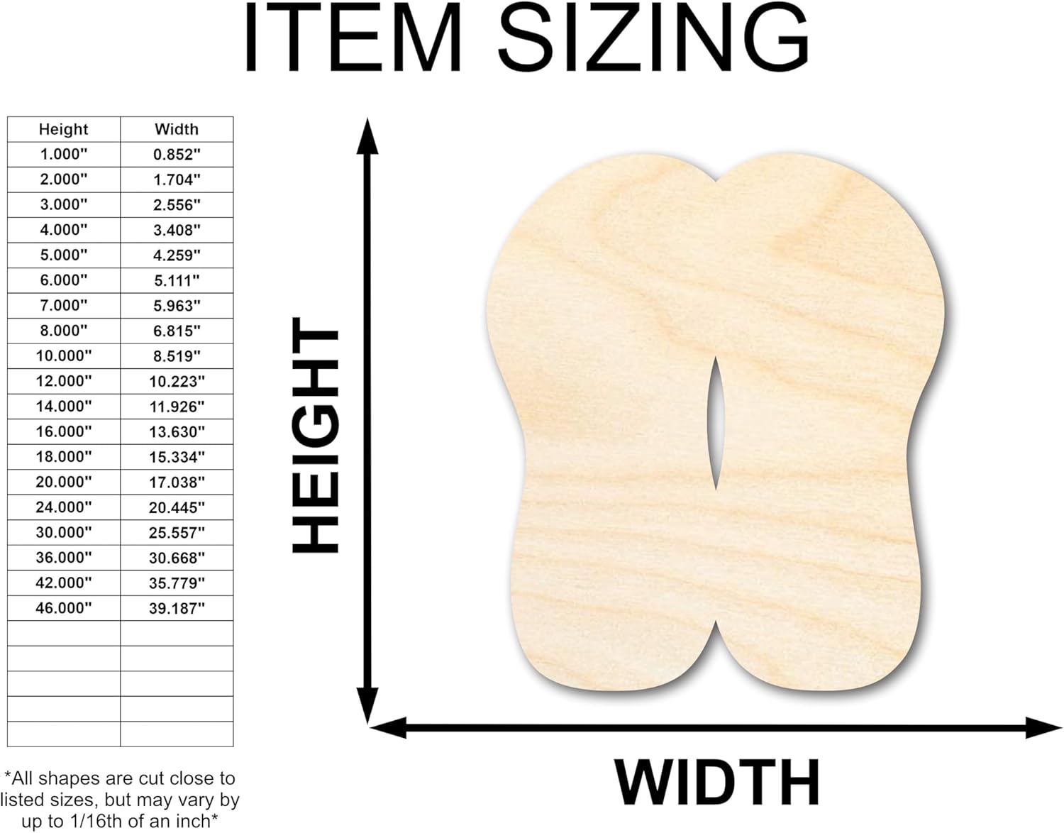 Unfinished Wood Flip Flop Sandals | Summer | Beach | Craft Cutout | up to 46" DIY 12" / 1"