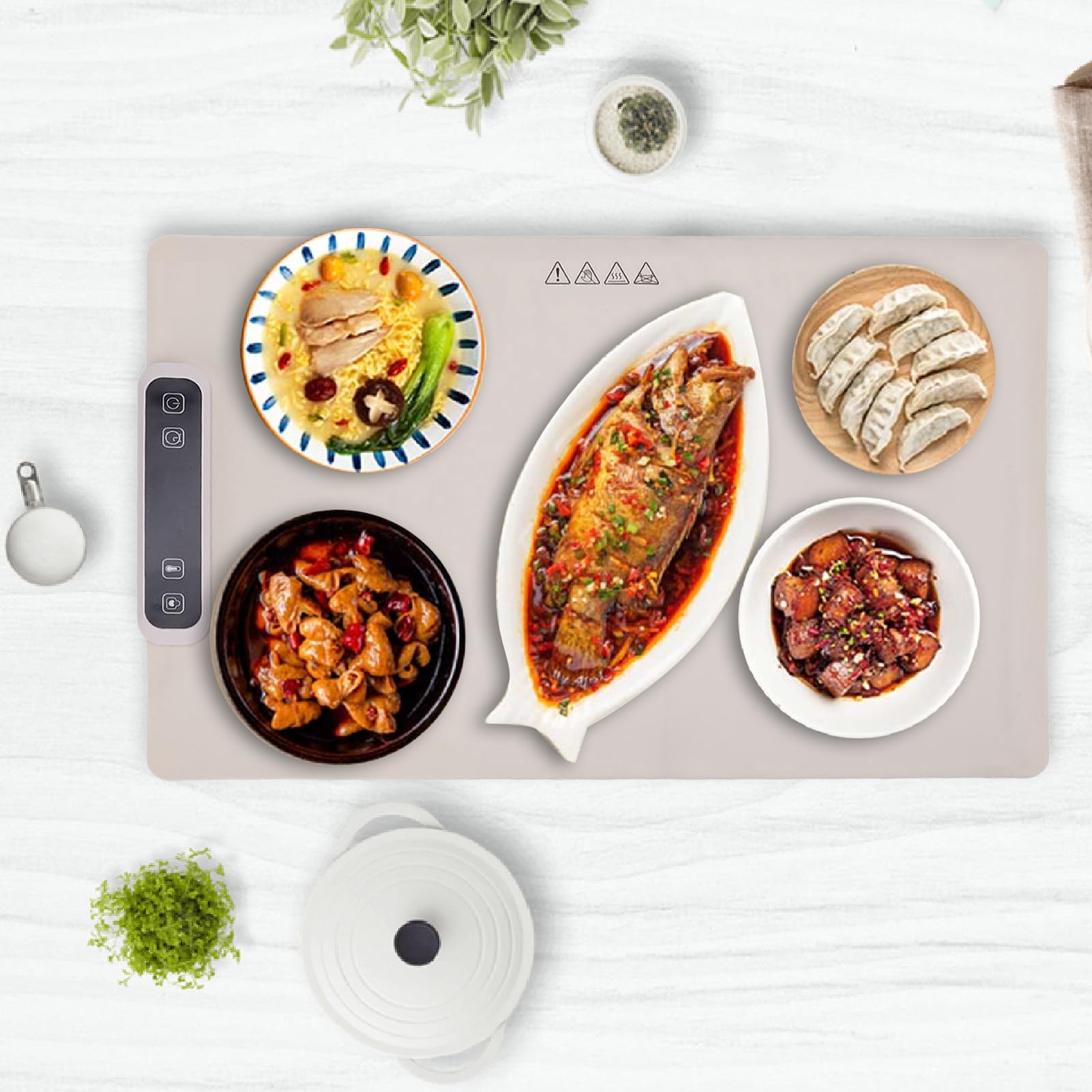 Bandeja Calefactora Eléctrica, Silicona Antideslizante para Calentar Alimentos de Cocina a 60-100 ℃ para Cocinar a Diario (Enchufe de la UE)