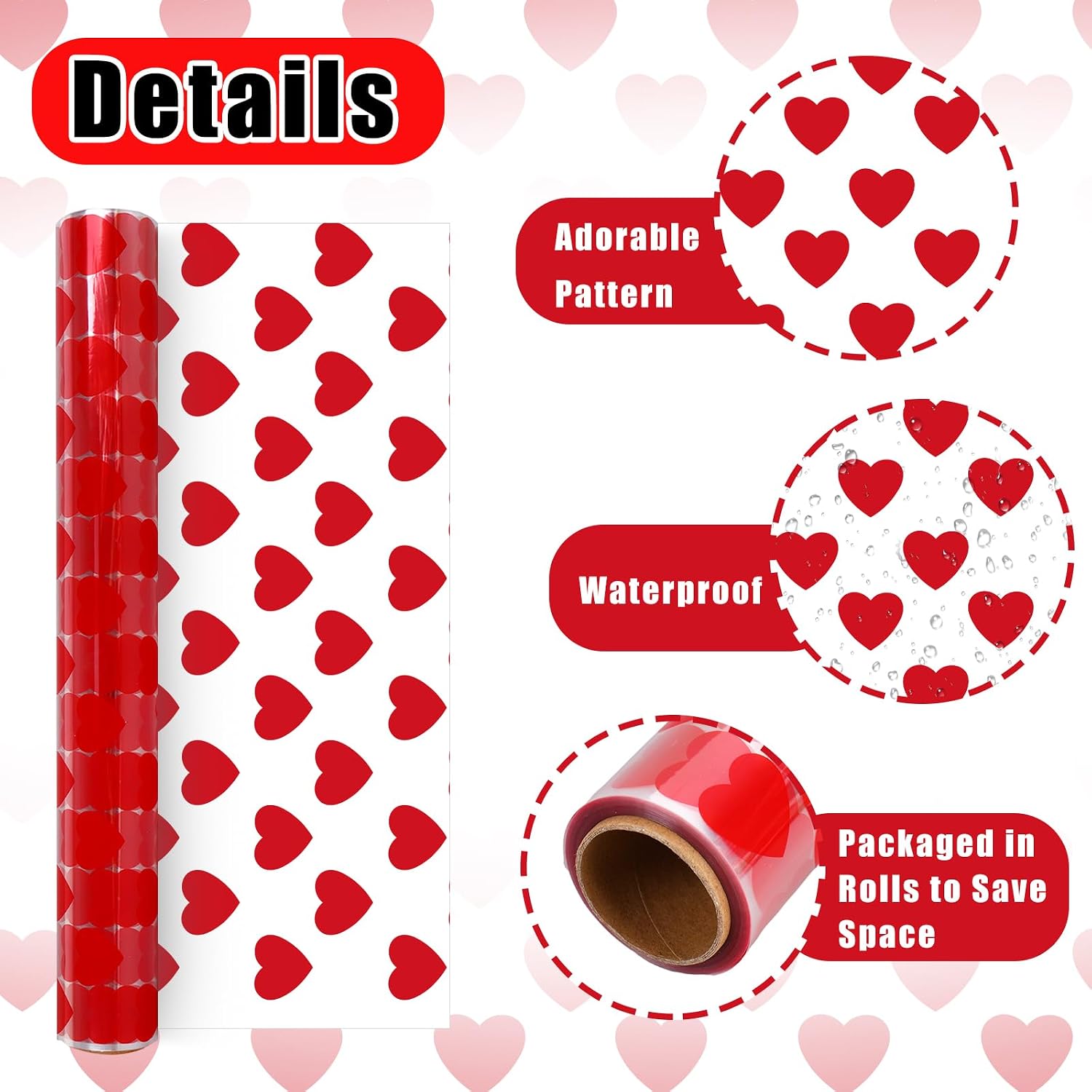 JarThenaAMCS Valentine's Day Cellophane Wrap Roll Thick Crystal Clear Cello with Red Hearts Cellophane Paper 100 Ft x 16 In 2.5 Mil Love Heart Cello Wrapping Paper for Basket Birthday Party Favor