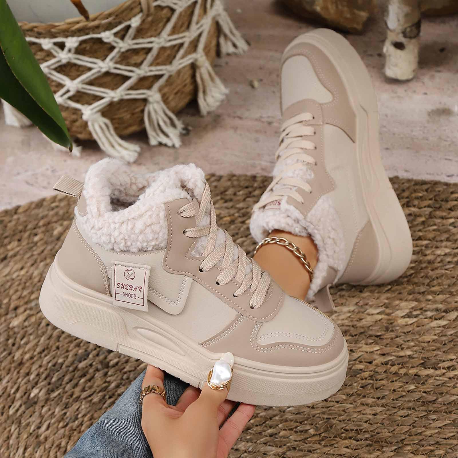 Bottes de Neige Femme Fourrées Bottes Femme Hiver Chaudes Antidérapantes Basket Montante Plateforme Bottine Botte de Neige Confort Chaussure Hiver Imperméable Snow Boots Bottines Chaussures Randonnée