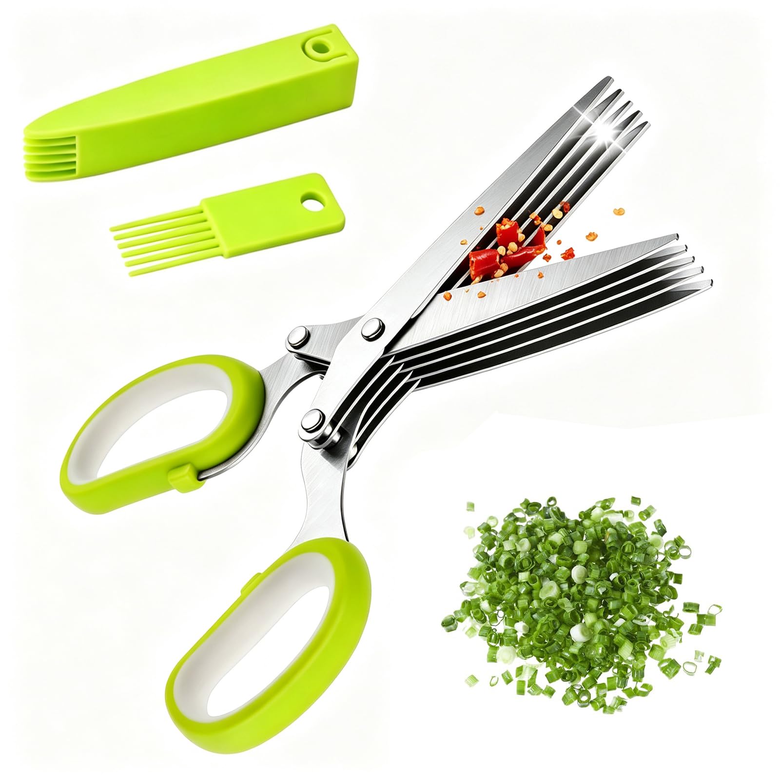 Stainless Steel 5 Blade Herb Scissors with Cover Comb for Kitchen Chopping