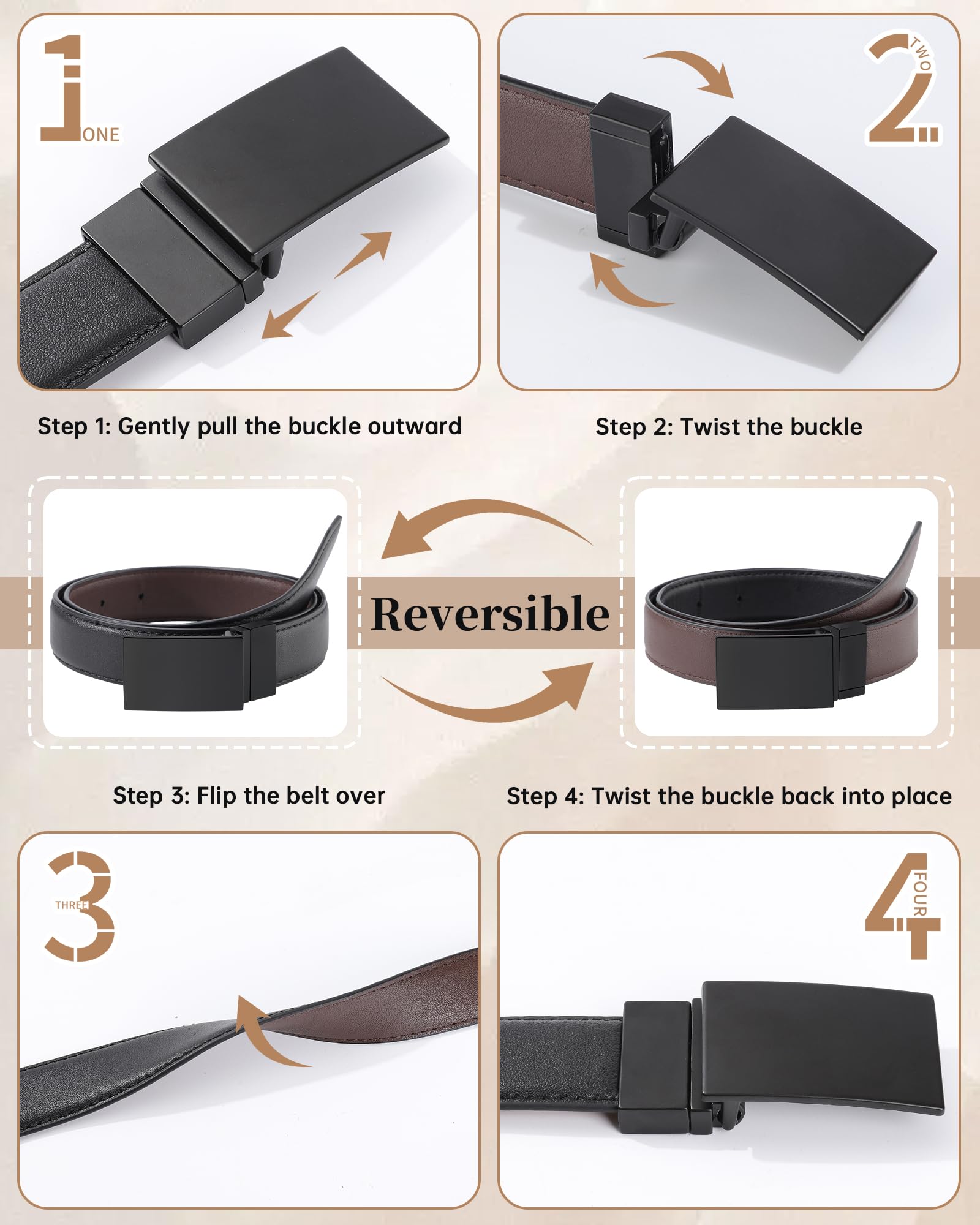 Kajeer Reversible Kids Belts for Boys,Durable PU Metal Buckle Leather Belt Toddler Youth Belt for School Uniform Casual (Black,Fit Waist: 25