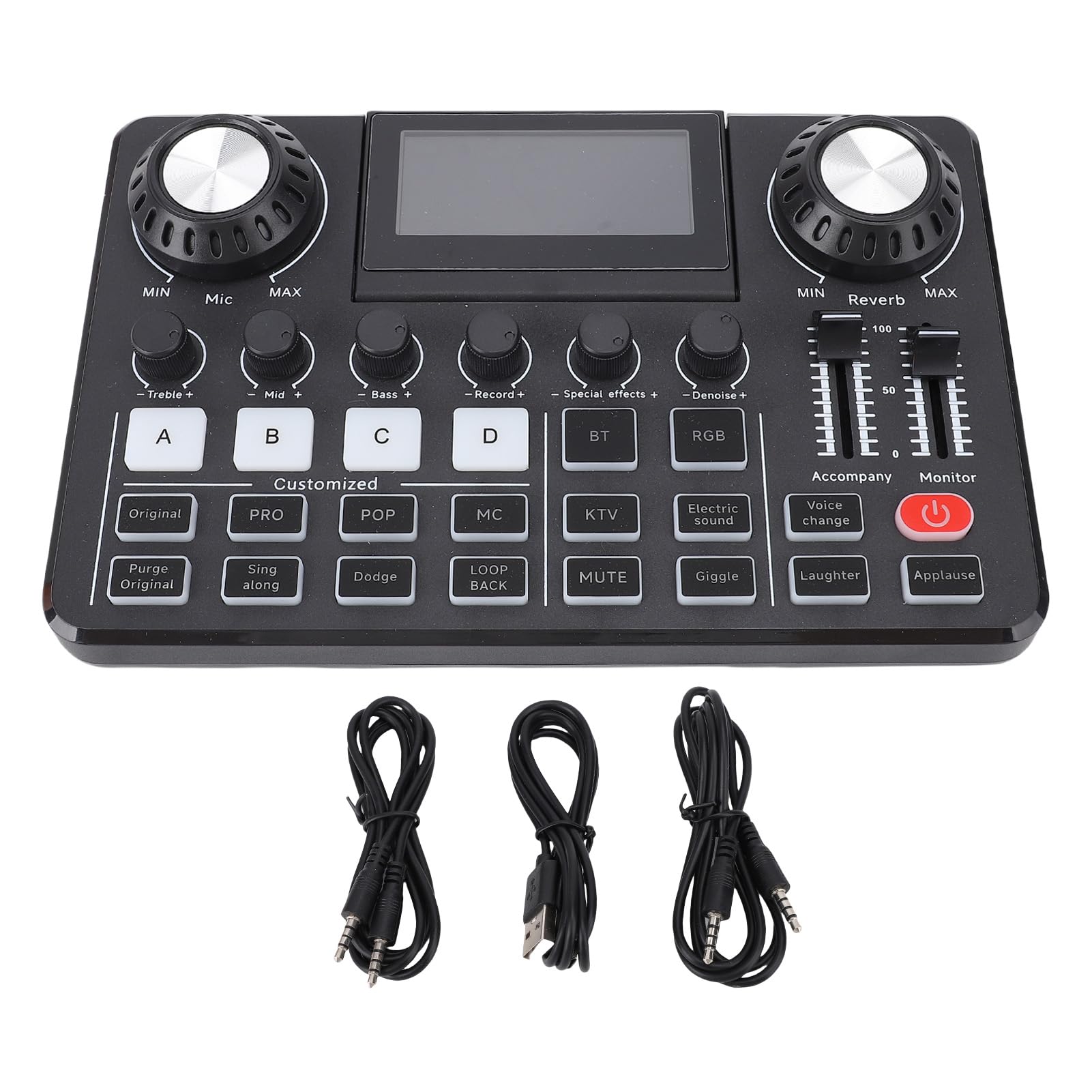Scheda audio live, scheda mixer audio professionale con cambio voce, schermo LED regolabile, riverbero e luci RGB, mixer audio per streaming e podcasting