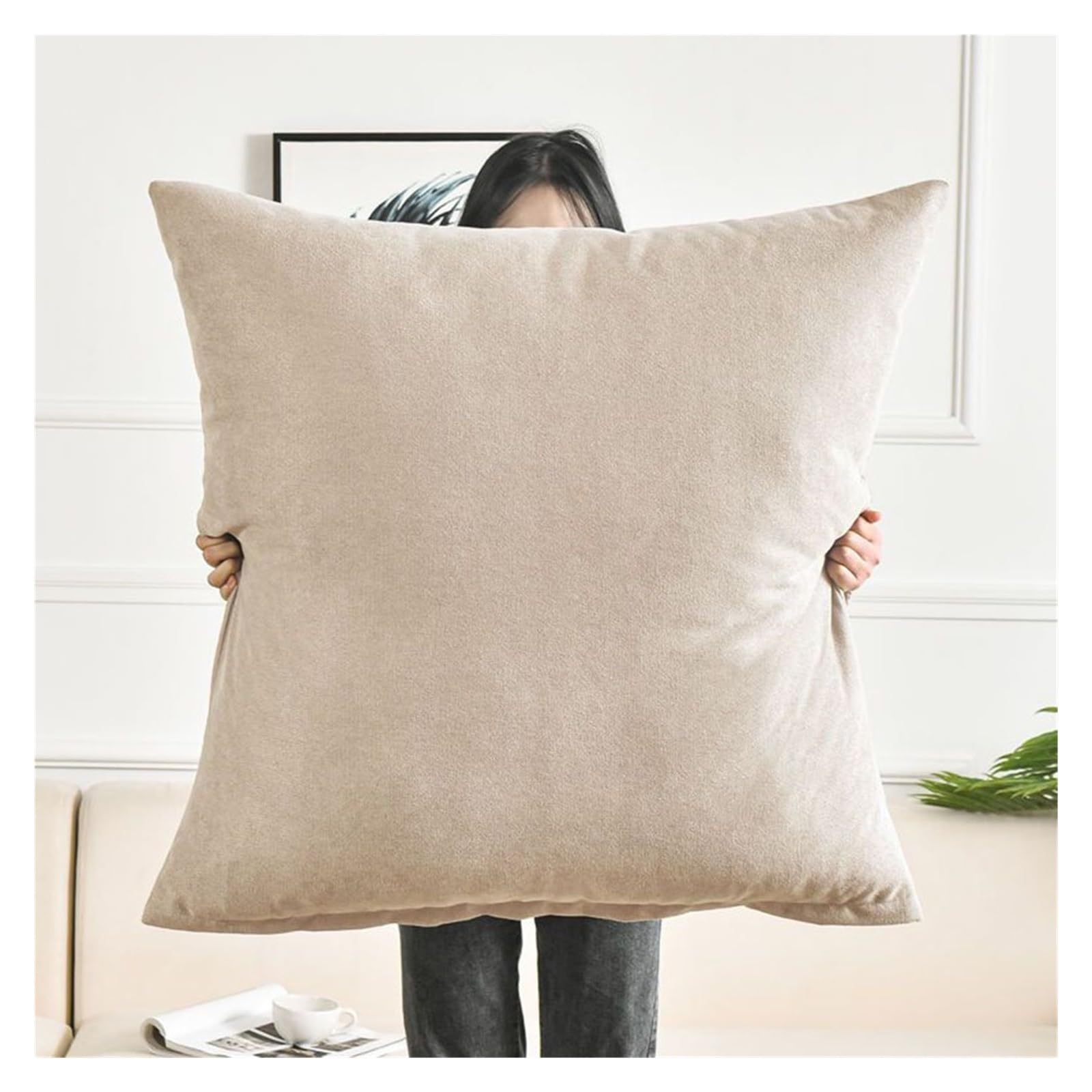Square Cushion Cover 50x50, 60 x 60,70x70,80x80cm King Size Pillow Cases,Super Soft Pillow Protectors with Zip Decorative pillowcases for pillows bed Sofa Couch ( Color : Beige , Size : 60x60cm 1pc )