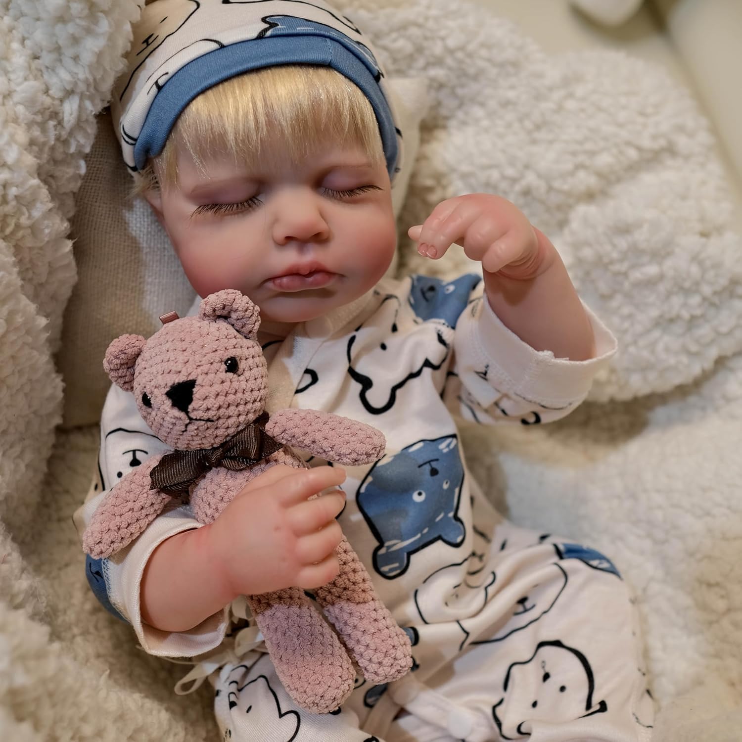 iCradle Reborn Realistic Newborn Baby Dolls, 20 inch Silicone Real Toddler Vinyl Sleeping Boy with Blonde Hair Washable Lifelike Xmas Birthday Gift for Kids Age 3+