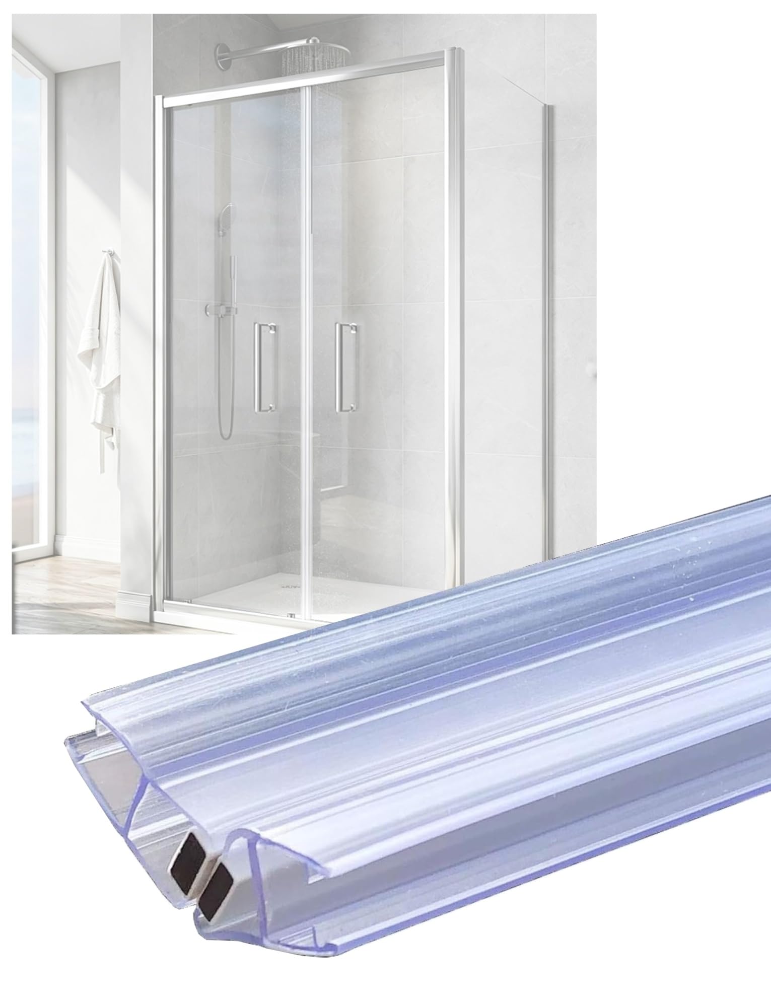 Sello magnético PVC 135° de 100cm para puerta de ducha de vidrio sin marco