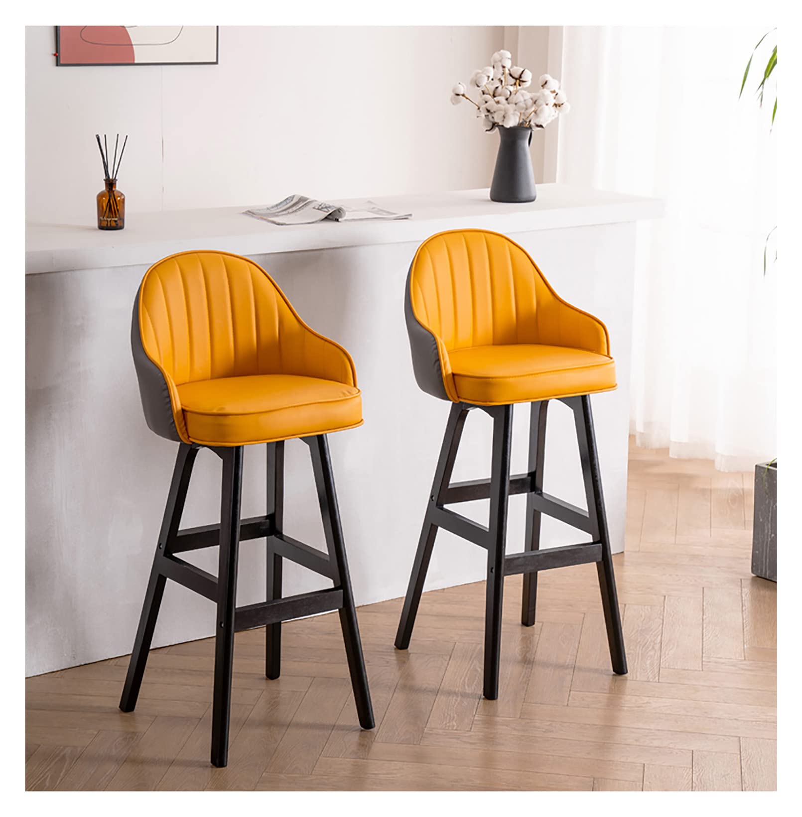 Set di 2 sgabelli da Bar Moderni in Ecopelle, Sgabello da Cucina con Imbottitura Spessa, sedie da Bar con Gambe in Metallo con Schienale, Altezza Seduta 65 cm
