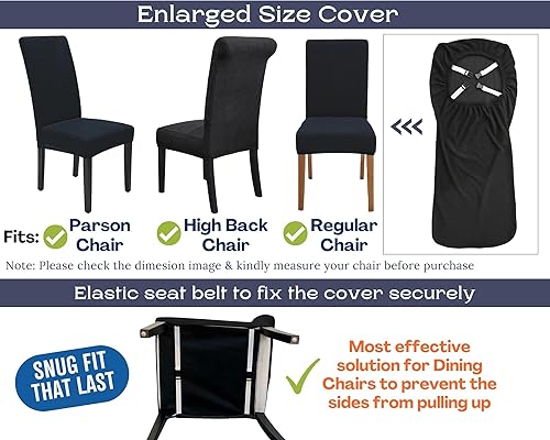 Miniatura 2 de SPRINGRICO Paquete de 4 fundas para sillas de comedor con cinturón de seguridad, fundas elásticas para sillas Parsons lavables, fundas protectoras