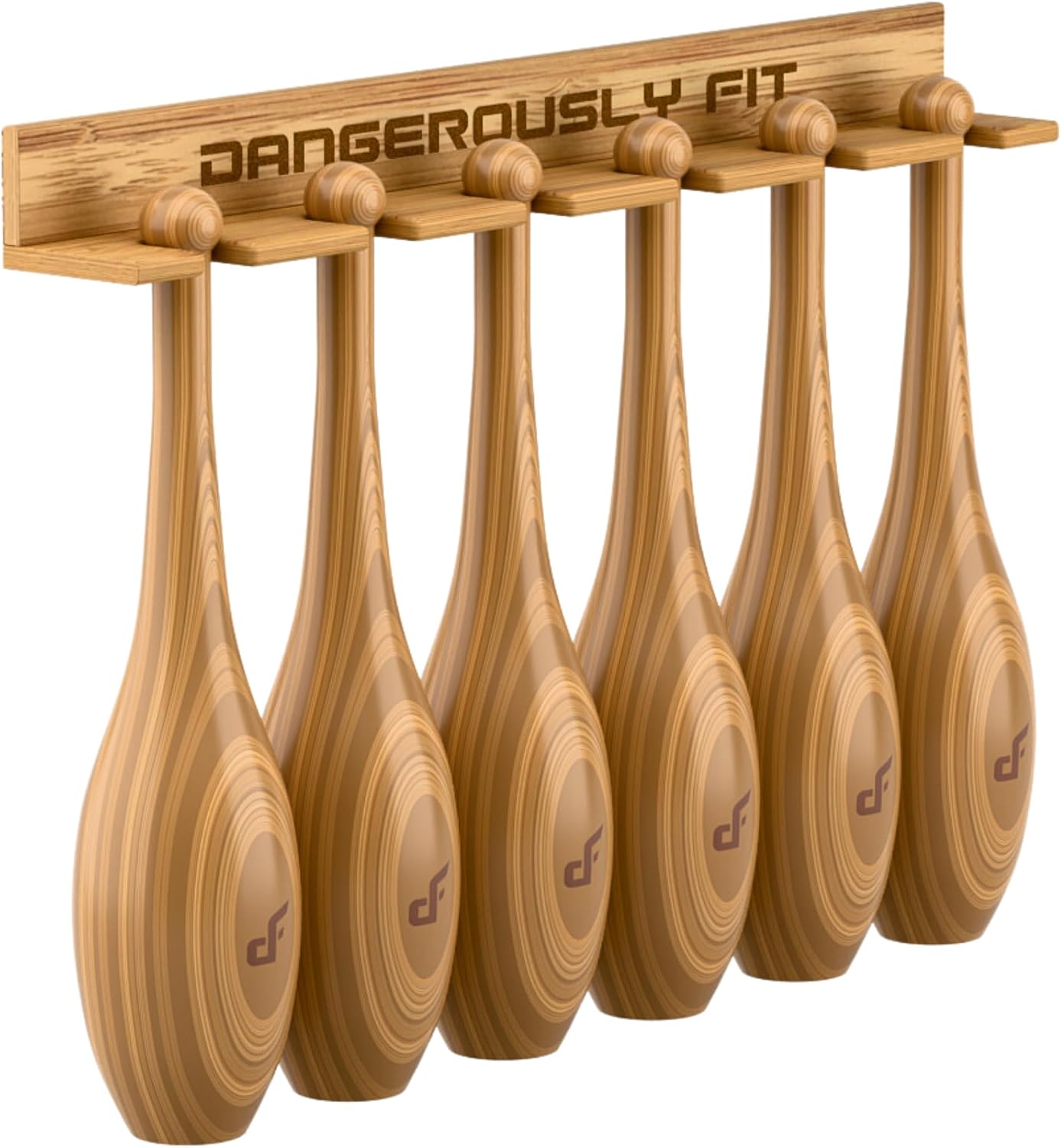 Indian Clubs Holder - Storage Rack for up to 6 Weighted Indian Club Bells, Wood