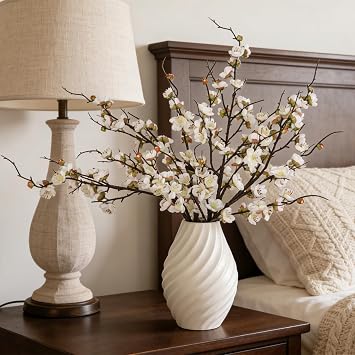 Artificial White Plum Blossom Flowers 4PCS Fake Cherry Blossom Branches 38