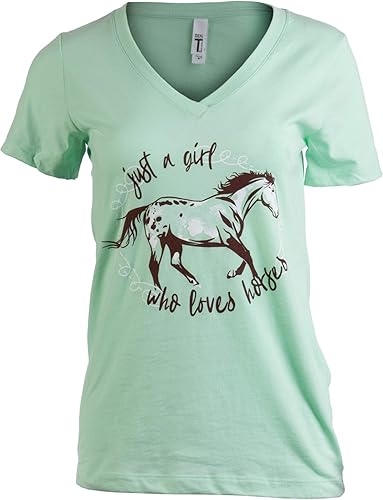 Just a Girl who Loves Horses  Cute Girl Riding Rider V-cuello camiseta de las mujeres jóvenes
