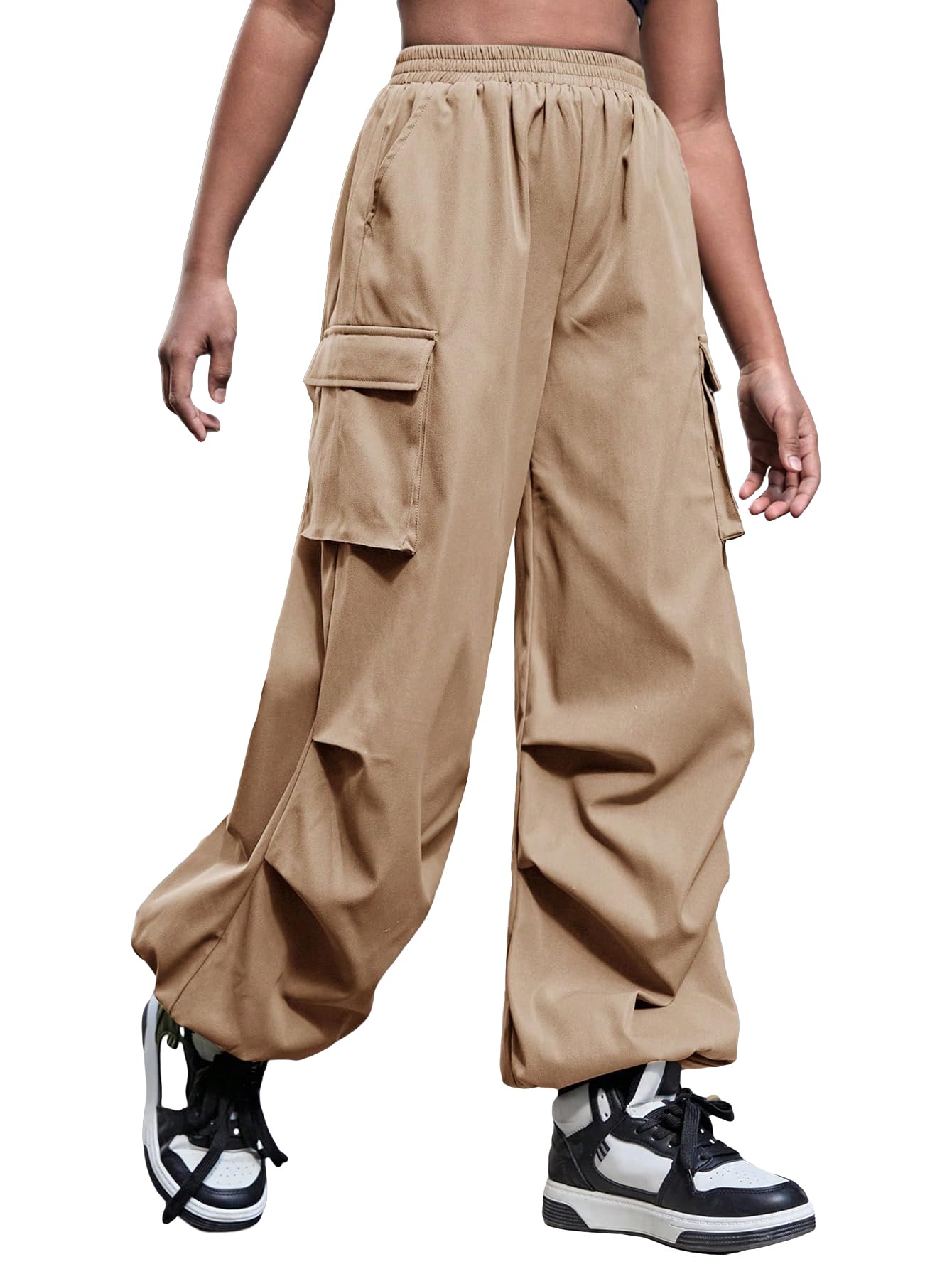 OYOANGLE Girl's Y2K Cargo Pants Elastic Waist Jogger Pants Trousers with Pocket