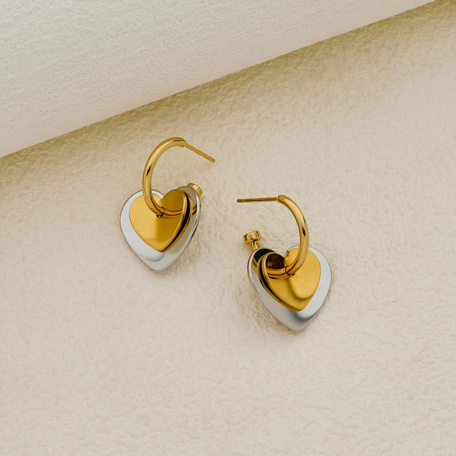 FAMARINE Gold and Silver Heart Hoop Earrings Two Tone Heart Drop Earrings for Women 14K Gold Plated Stainless Steel Fashion Jewelry - Image 6