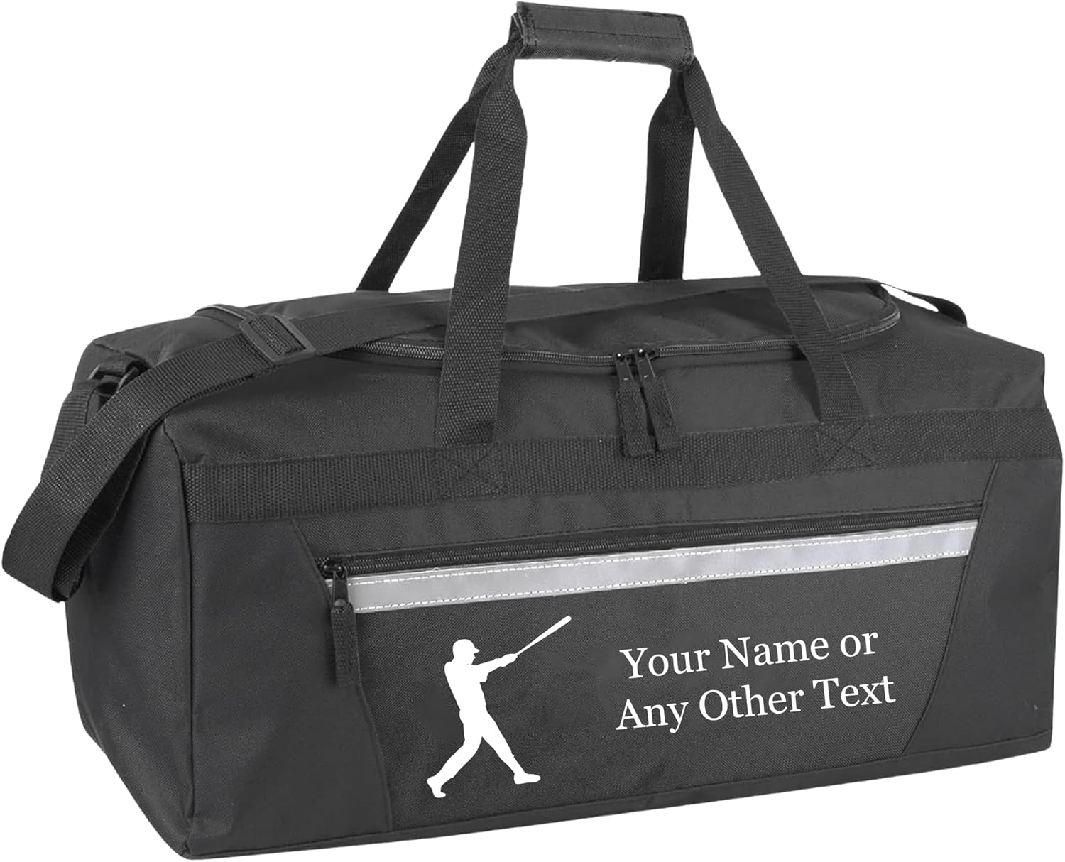 Personalized Sports Duffel Bags for Men and Women - 22” Customized Travel Duffle with Name & Baseball Design - Water Resistant Two-Toned Overnight Weekender Bag - Black