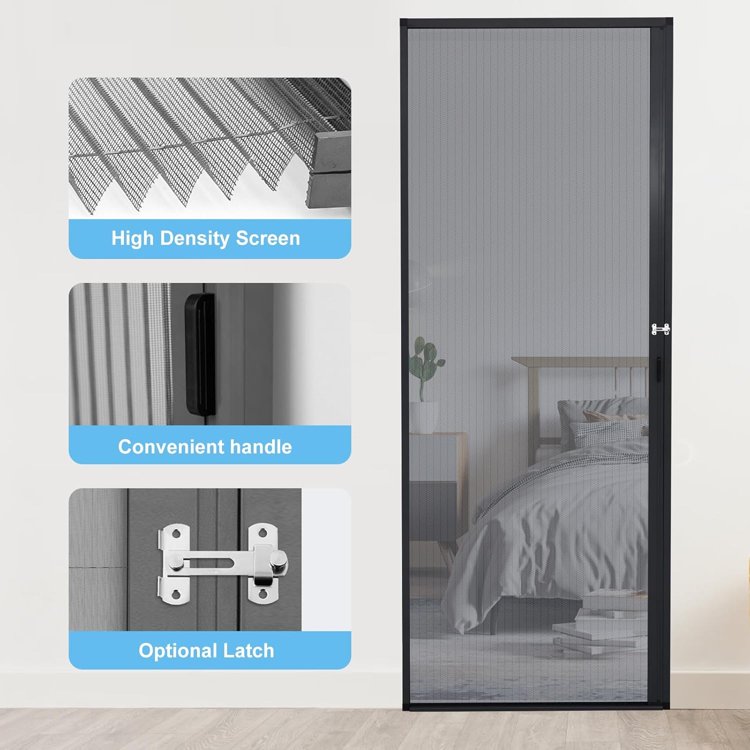 MaKefeile No-Drilling Sliding Screen Doors with Track Retractable Screen Door Retractable Screen Windows French Screens Door Front Patio Doors Custom Size（Black Frame）