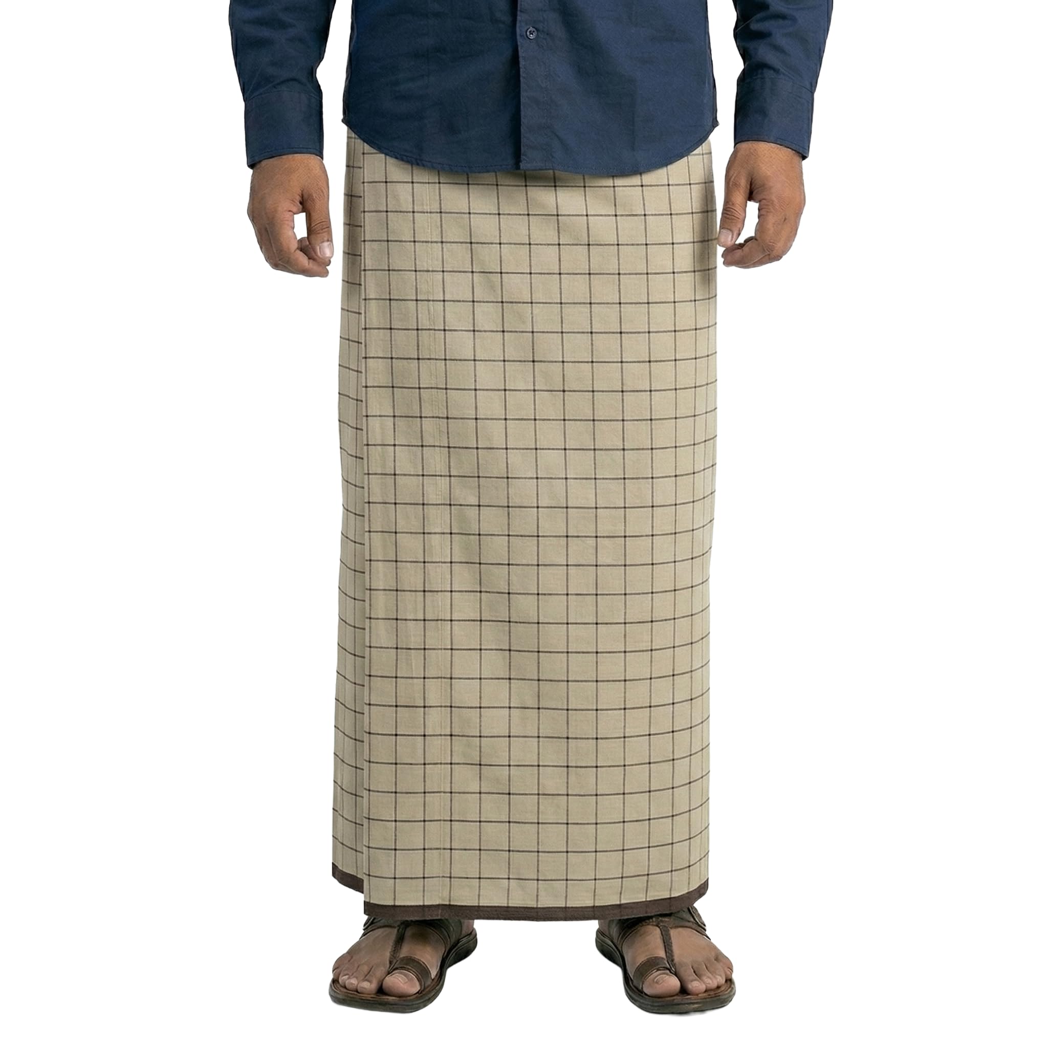 zoiora Premium Pure Cotton Lungi | Premium Ethnic Wear | Khaki Lungi For Men | Hem-Stitched 100% Cotton Mundu | Single Dhoti | Pure Cotton Lungies For Men-picture-29