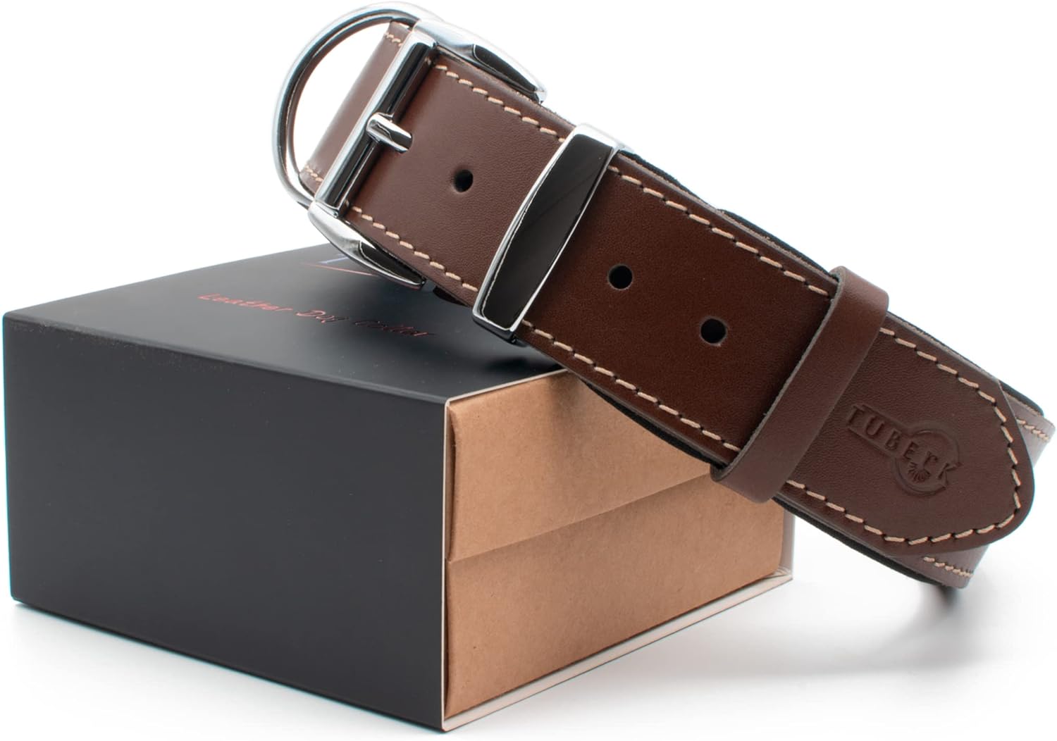 Vegetable-Tanned Leather Dog Collar for Large Dogs - Heavy Duty and Luxury Design Dog Collars (XL: 1.6” Wide for 22.5" - 25.5" Neck, Brown)