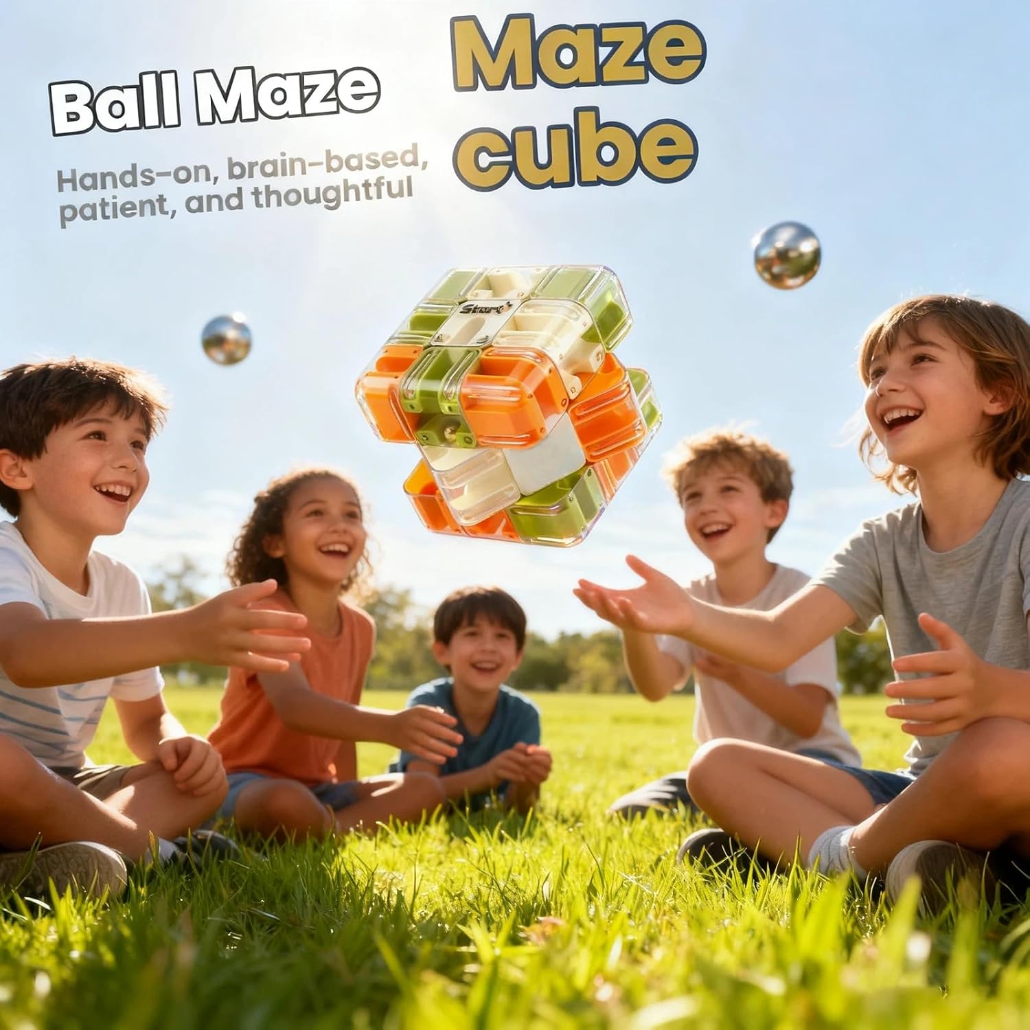 3D Maze 3x3 Speed Cube, 3x3 Maze Ball Labyrinth Game, Unlock The Path from Start to Finish, Challenging Fidget Toy & Concentration Game for Kids & Adults, 8.5cm (A)