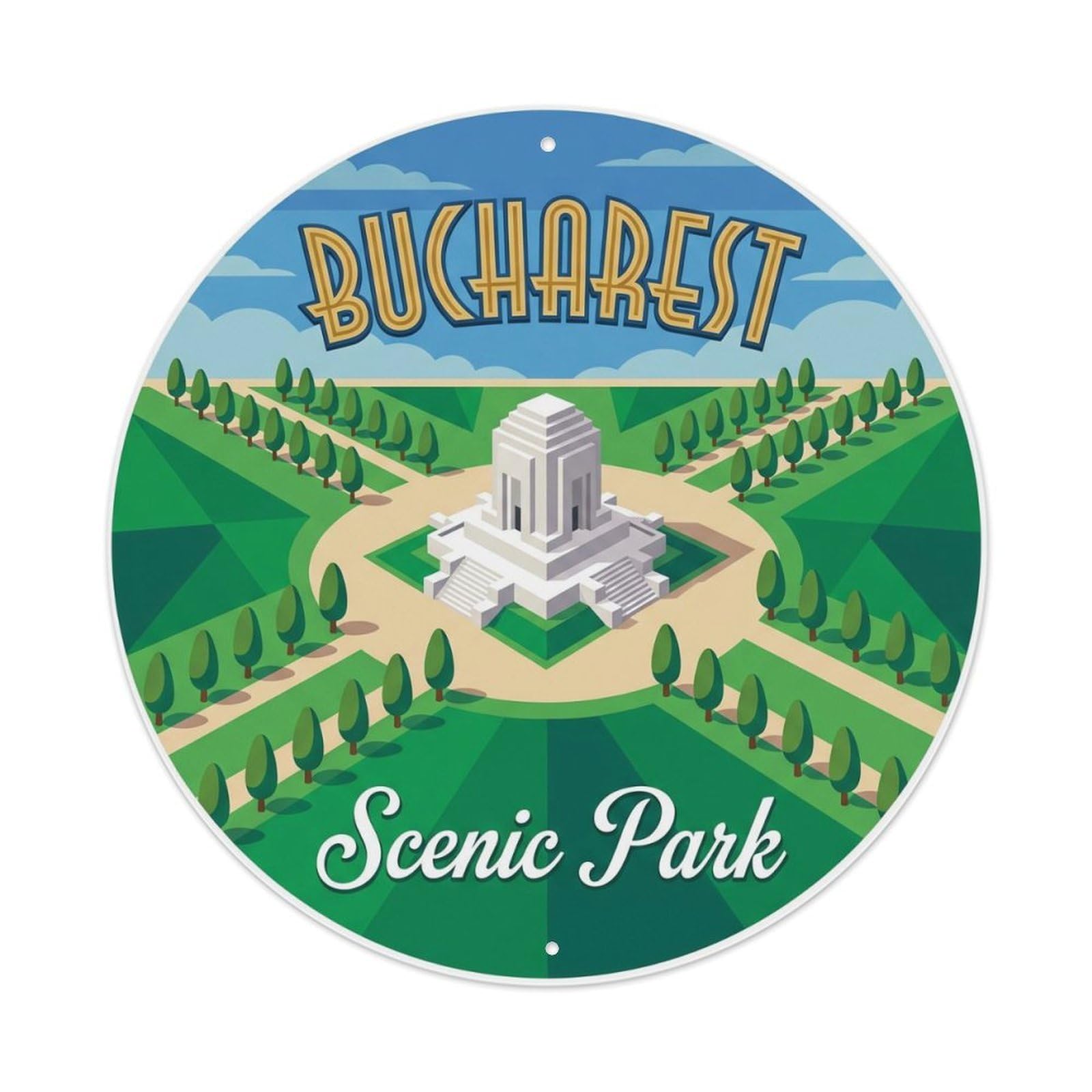 Vintage Travel Bucharest Park Scenic Metal Tin Sign