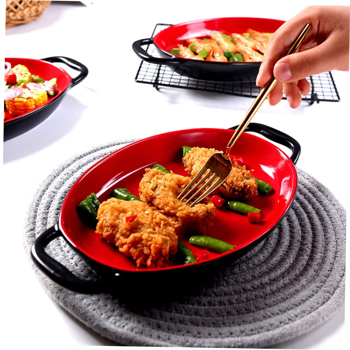 iplusmile 2 Piezas Bandeja de Cerámica para Hornear con Doble Asa Resistente al Calor Plato Decorativo para Asar para Lasaña Queso y Ensaladas Material Duradero y Antiadherente Diseño