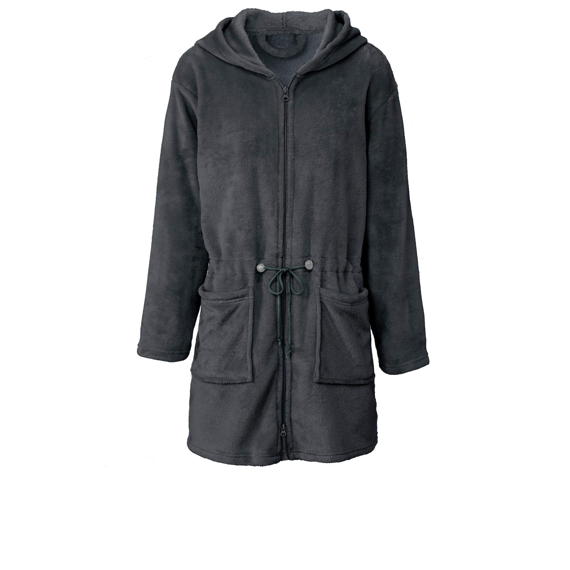 CelinaTex XS-XL Bademantel Kapuze Uni kurz oder lang aufgesetzte Taschen zwei Wege Reißverschluss Damen Kuschelflanell OEKO-TEX