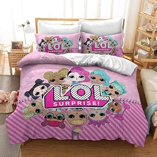 Duvet Cover Set 100% Pure Cotton Surprise Lol Pink Girl Hotel Quality Duvet Set with Pillowcases Easy Care and Super Soft Luxury Bedding (pink 03,Double(200x200cm))
