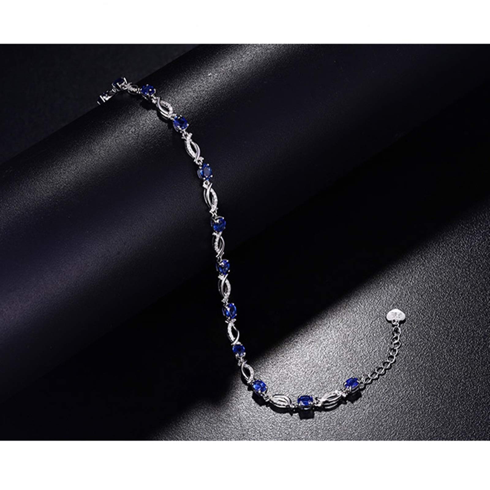 ZH1YFD Pulsera de Mujer Oro Blanco 18K, Eslabón de Barra con Zafiro 2.68ct Pulsera de Boda para Mujer 16+2CM