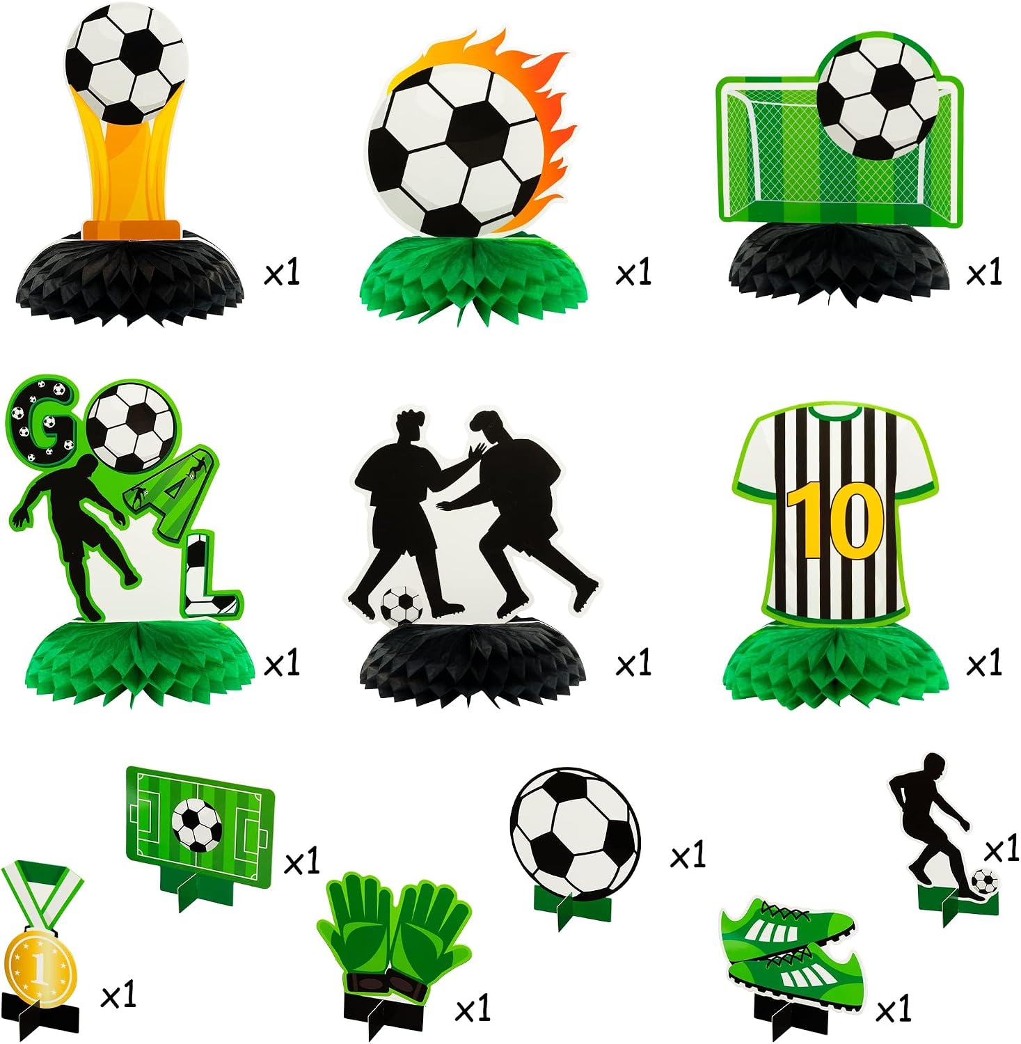 ANGOLIO Black White Soccer Ball Honeycomb Decorations - 12Pcs Football Theme 3D Party Centerpieces Double-Sided Soccer Tablet Centerpieces for Men Women Sports Themed Celebrations Game Party Supplies