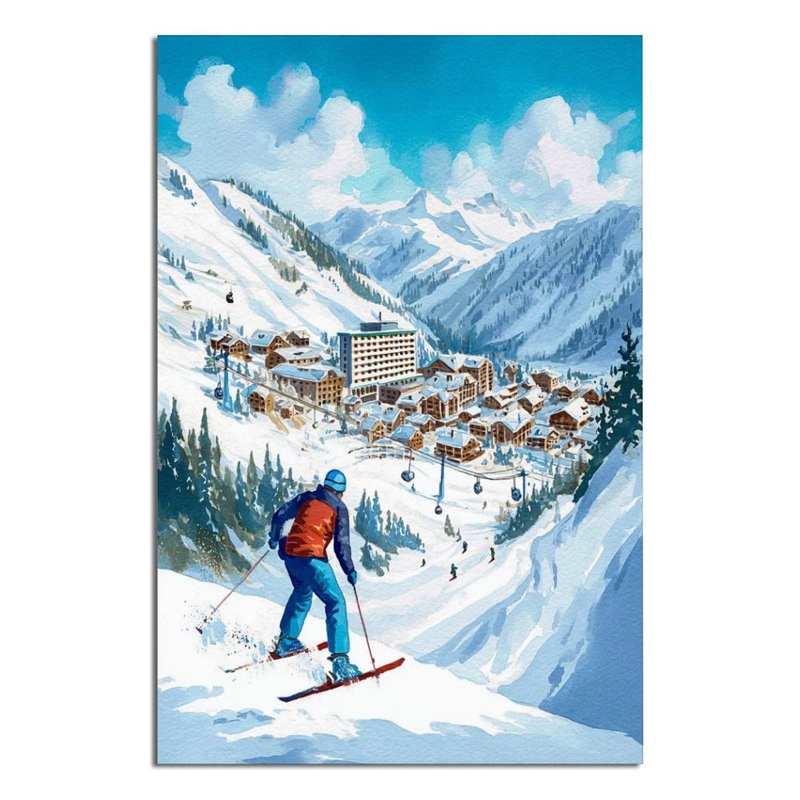 Ischgl Austria Ski Posters 24x36inch(60x90cm) Vintage Watercolor Canvas Art