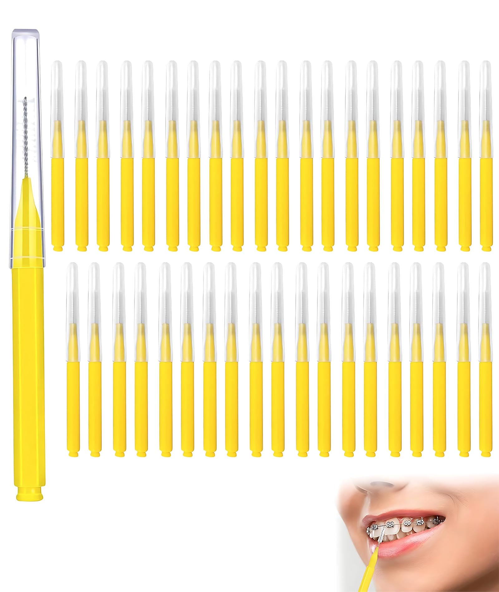 40 PCS Interdental Brush, Yellow Interdental Brushes For Teeth, Dental Hygiene Tool For Daily Oral Care, Orthodontic Cleaning Aid For Food Residue Removal,Toothpick Cleaners Tooth Tool Interdental Brush-image-6