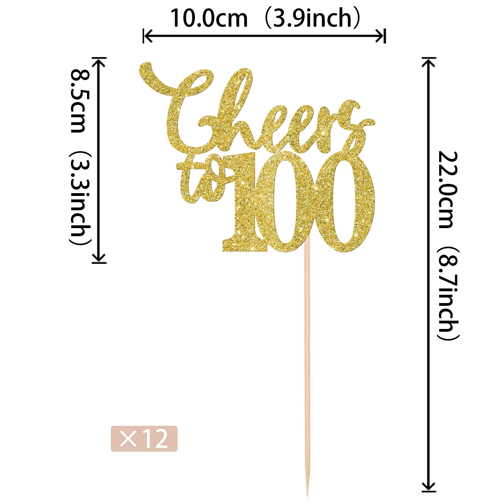 Rsstarxi 12 Pack Cheers to 100 Years Centerpiece Sticks Double Sided Gold Glitter 100th Birthday Table Toppers Decorations for 100th Birthday Wedding Anniversary Party Decorations