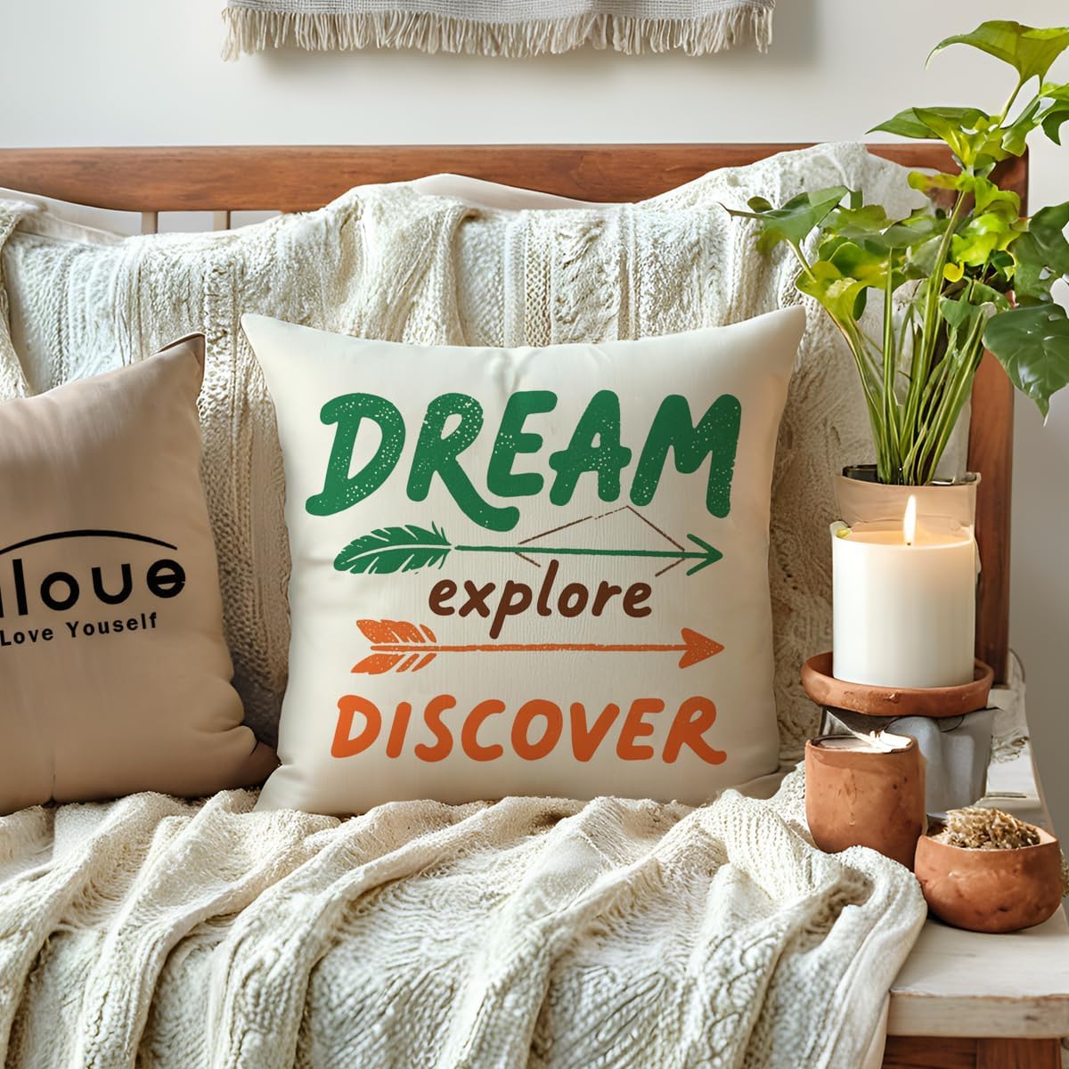 ULOVE LOVE YOURSELF Set of 2 Arrows Throw Pillow Case Cushion Cover Home Decorative Square Pillowcases 18×18 Inch (Adventure Awaits,Dream Explore Discover) - Image 2
