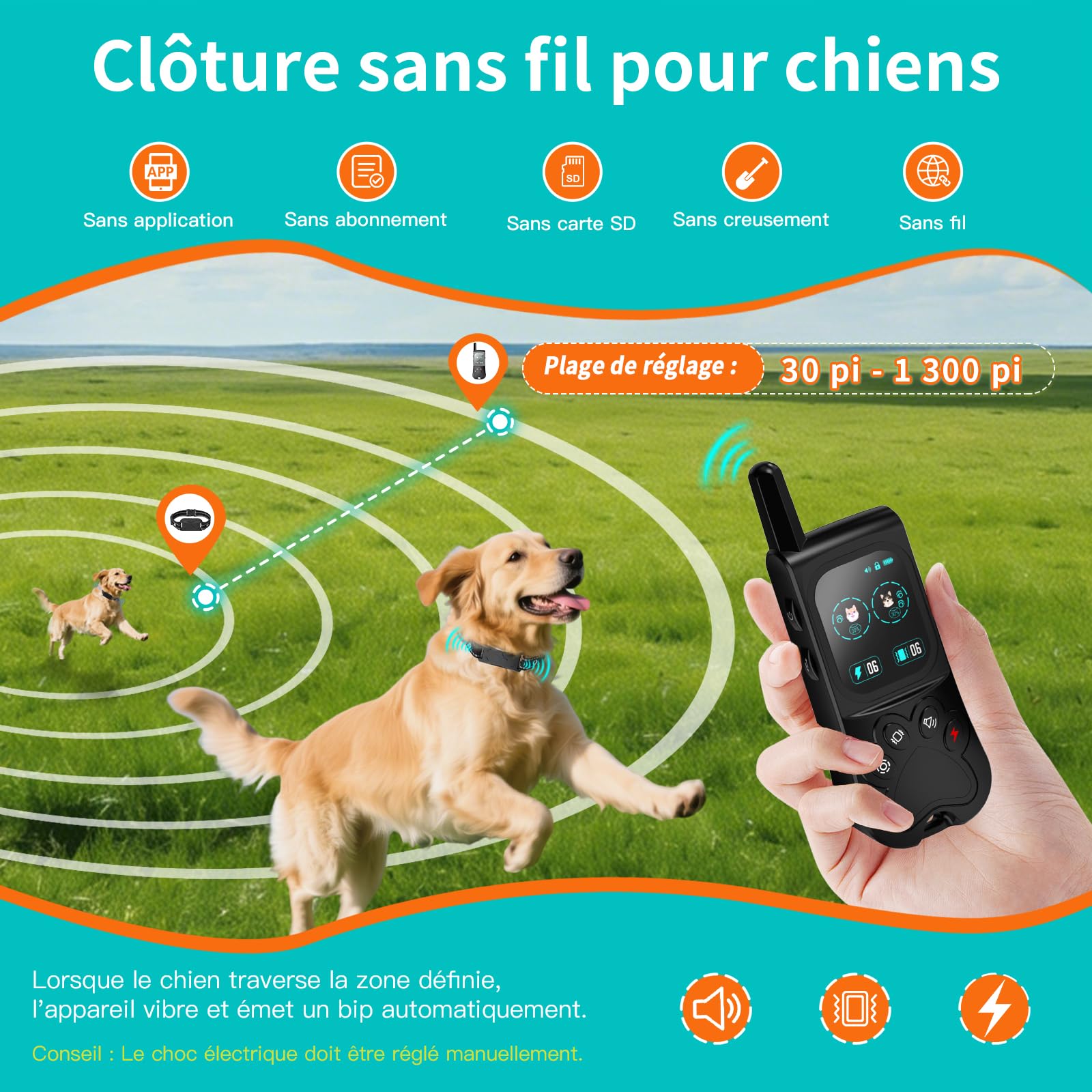 Collier de Dressage pour Chien, Collier Electrique pour IPX7 Résistant à L’Eau, 4 Modes de Dressage (Lumière, Bip, Vibration, Choc) avec Verrouillage de Sécurité, pour 1 Chien（Black）