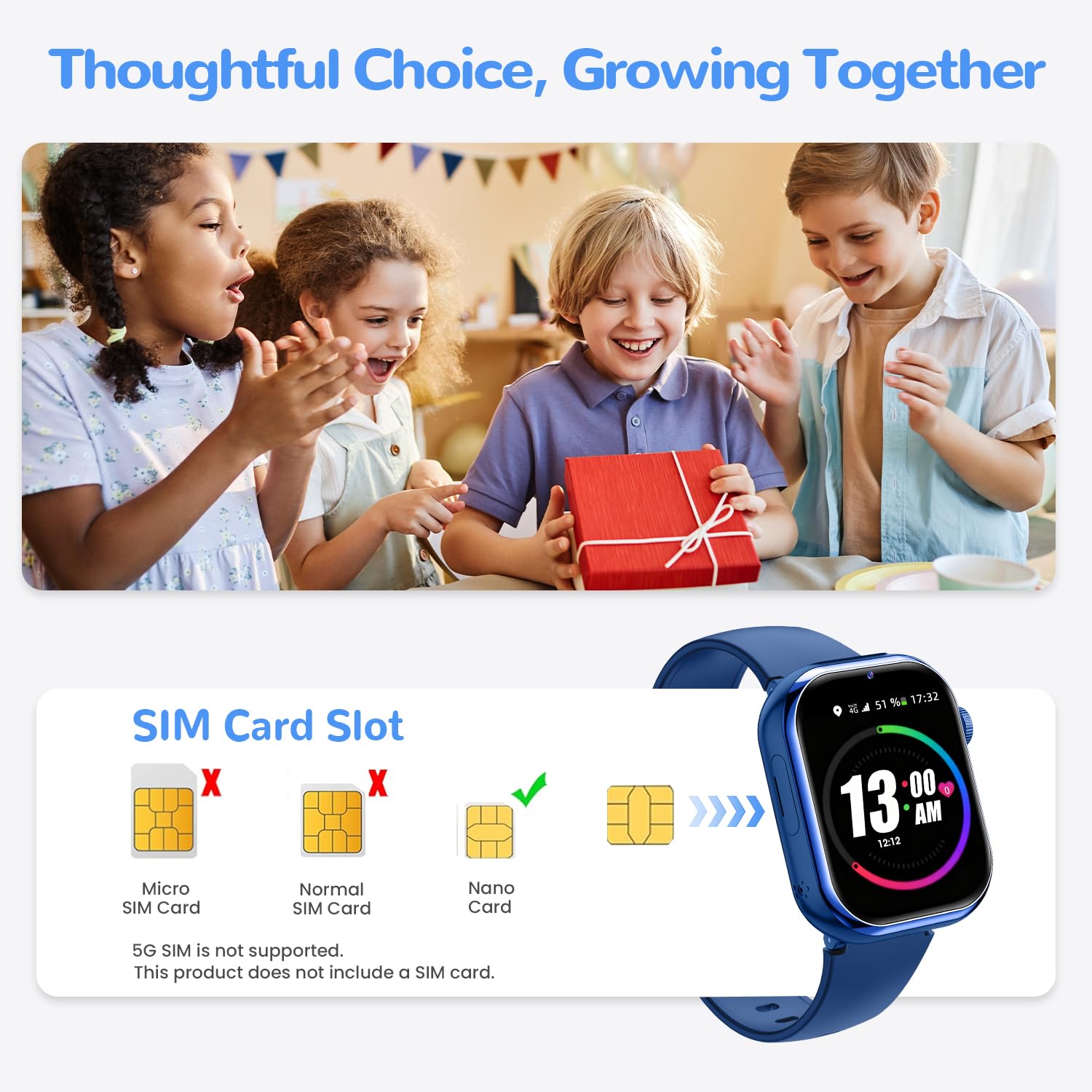 Smartwatch Kinder mit GPS und Telefon, SIM, Videoanrufe, SOS, Blau | Telefonanruf, Taschenlampe, Sprachchat, Schulmodu, Schlafmonitor, SMS, IP68, Wecker, Schrittzähler, Kinderuhr, Mädchen Jungen