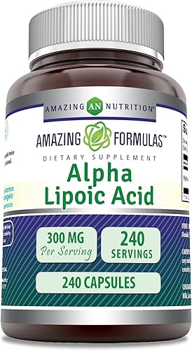 Amazing Formulas - Suplemento de cápsulas de ácido alfa lipoico ALA de 300 mg  Sin OMG  Sin gluten  Fabricado en Estados Unidos (240 unidades)